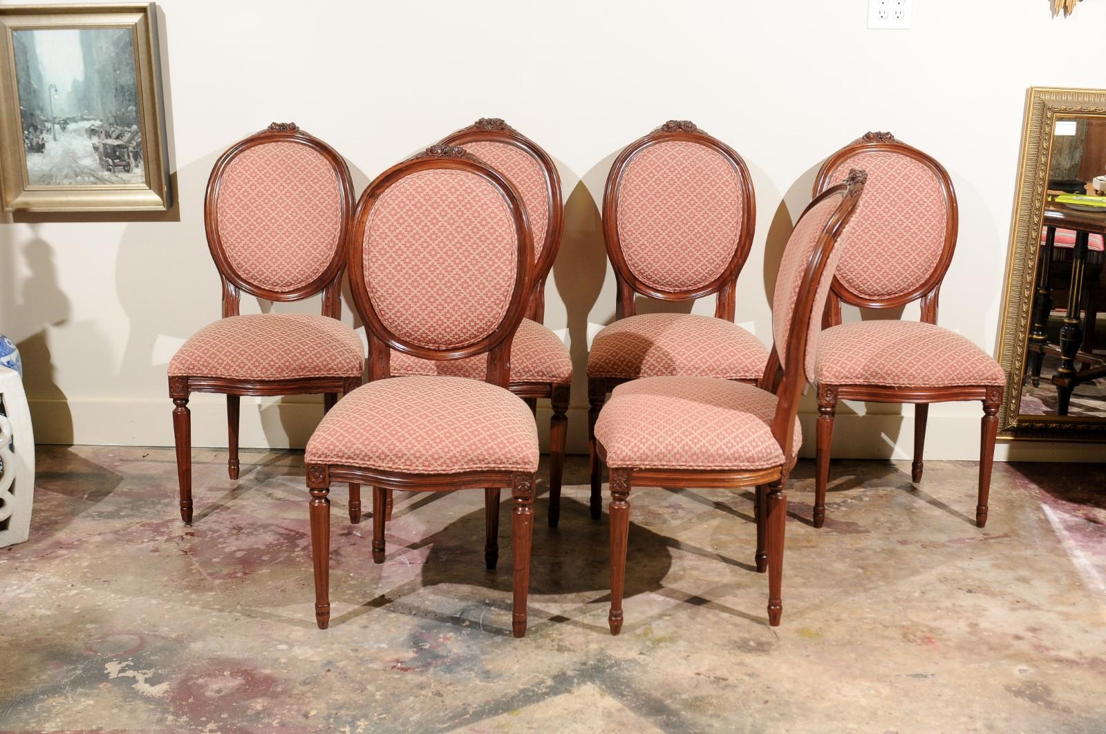 Fabric Set of Six Vintage Louis XVI Dining Chairs