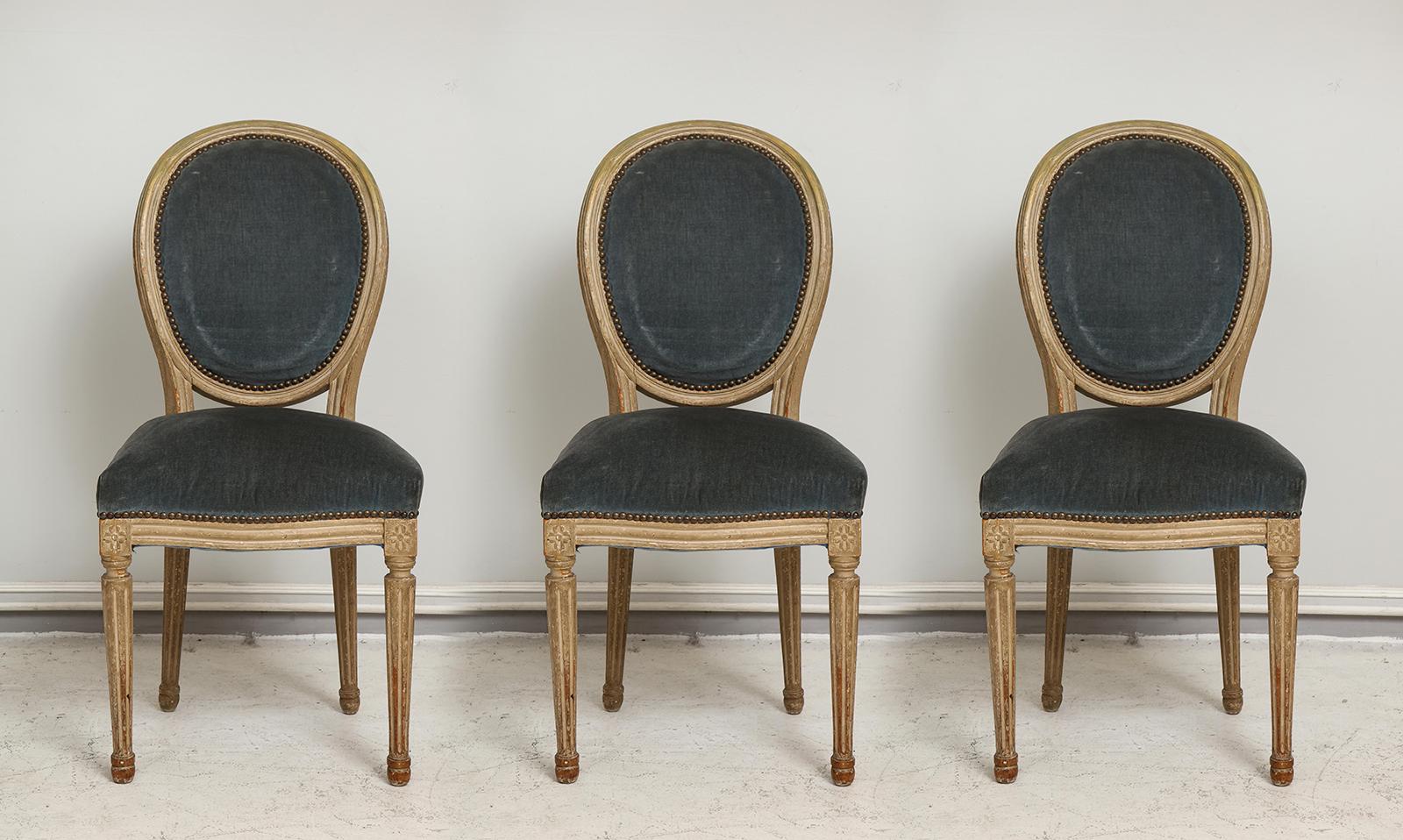 Set of Six Vintage Louis XVI, Style Painted Dining Room Chairs 4