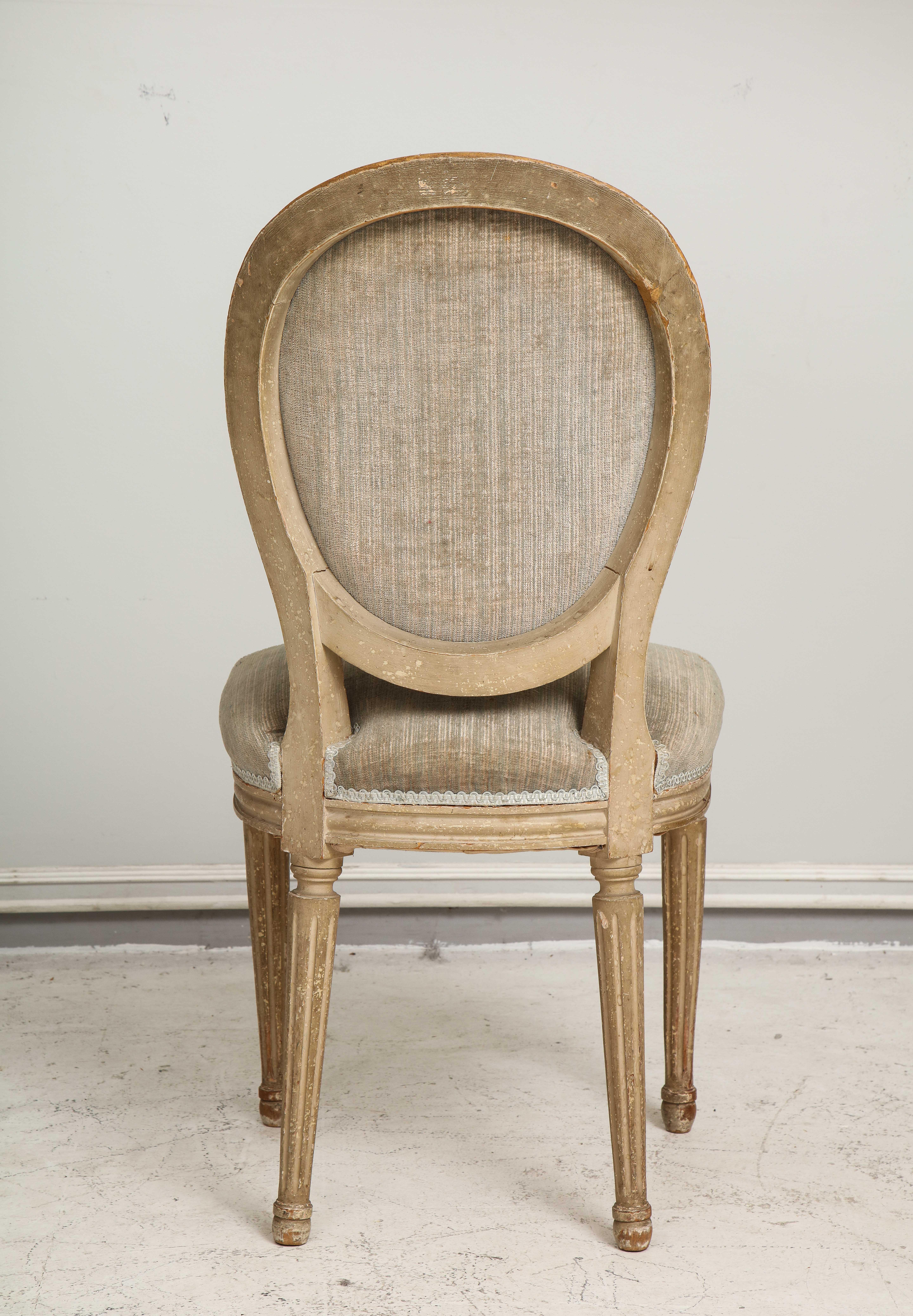 Fruitwood Set of Six Vintage Louis XVI, Style Painted Dining Room Chairs