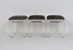 Set of Six Vintage Lucite  Hair Hide Counter Stools