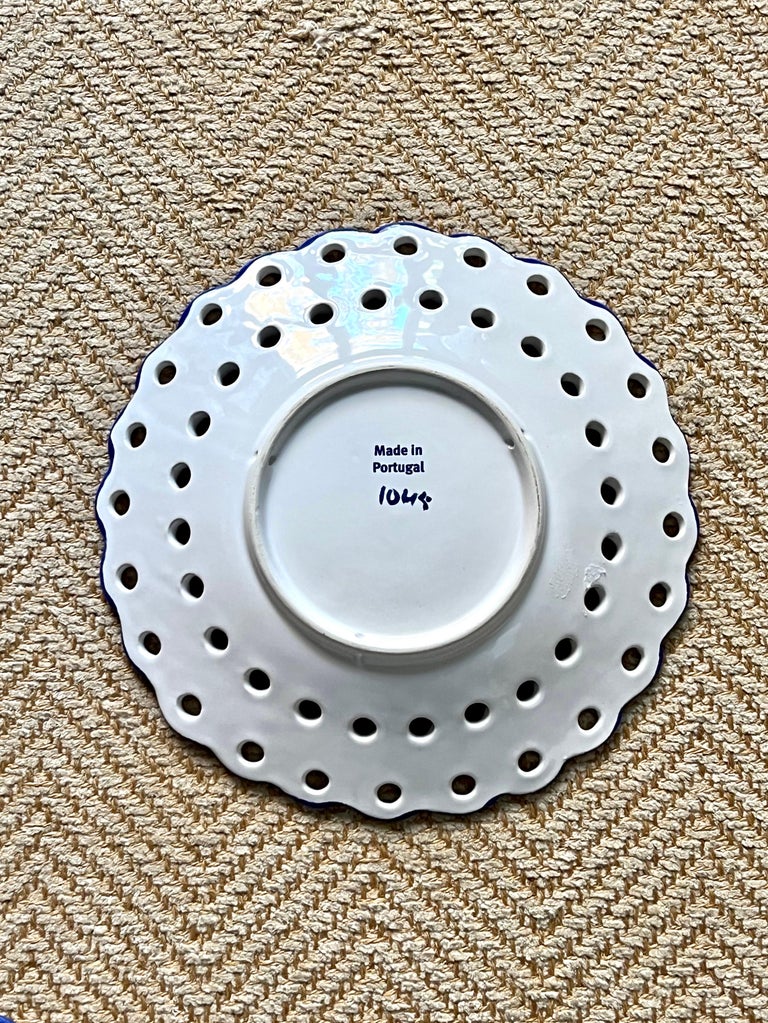 Set of Six Vintage Made in Portugal Blue and White Wall Plates For Sale