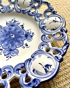 Set of Six Vintage Made in Portugal Blue and White Wall Plates
