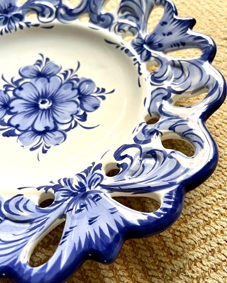 Set of Six Vintage Made in Portugal Blue and White Wall Plates For Sale at 1stDibs