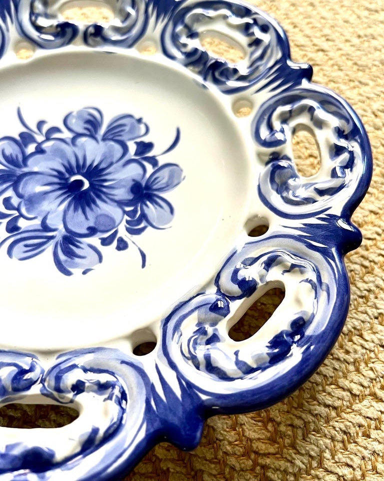 Set of Six Vintage Made in Portugal Blue and White Wall Plates For Sale