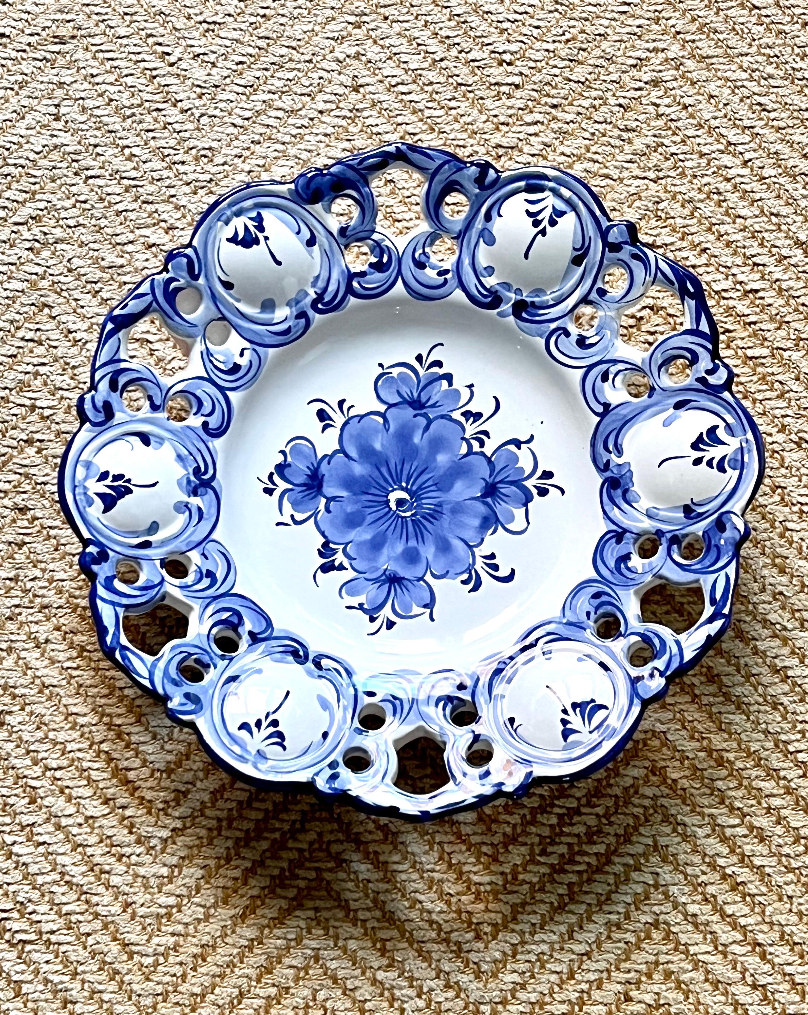 Hand-Painted Set of Six Vintage Made in Portugal Blue and White Wall Plates