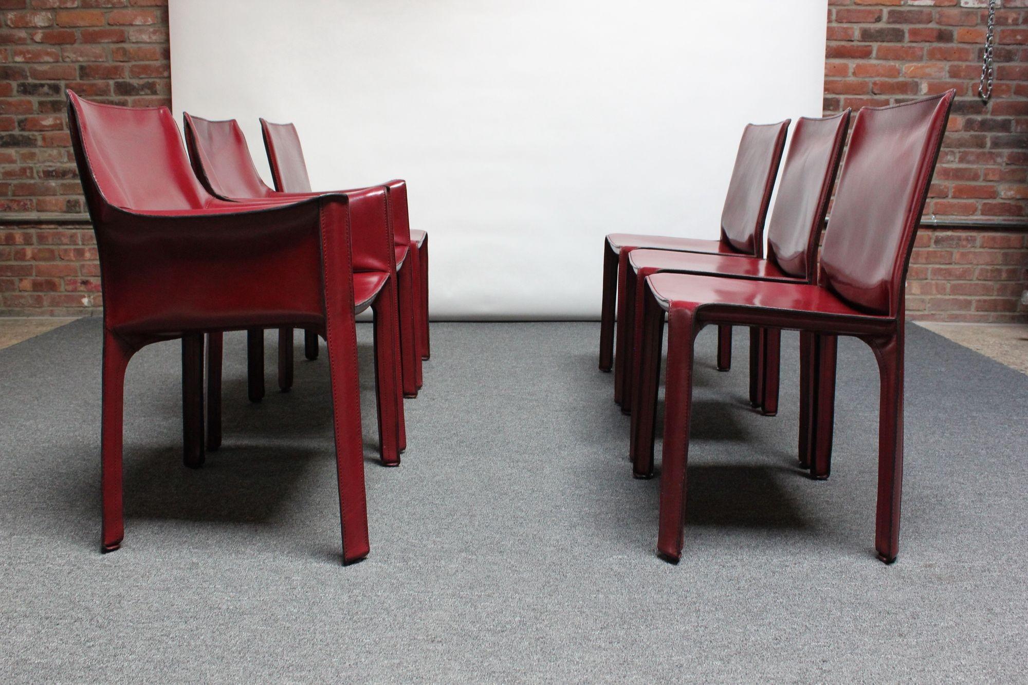 Ensemble de six chaises vintage Mario Bellini pour Cassina CAB en cuir sang de bœuf en vente 7