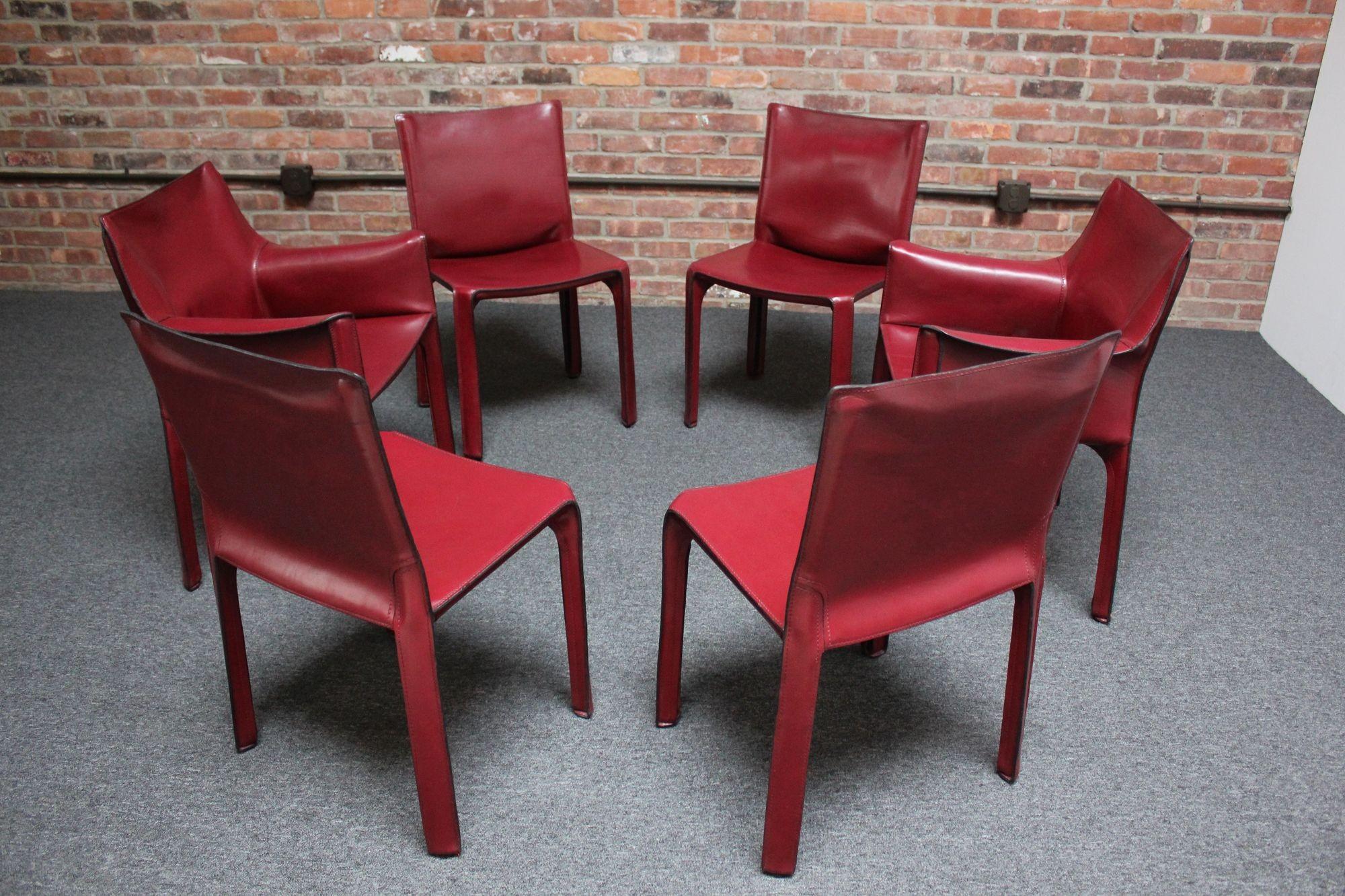 Ensemble de six chaises vintage Mario Bellini pour Cassina CAB en cuir sang de bœuf en vente 8