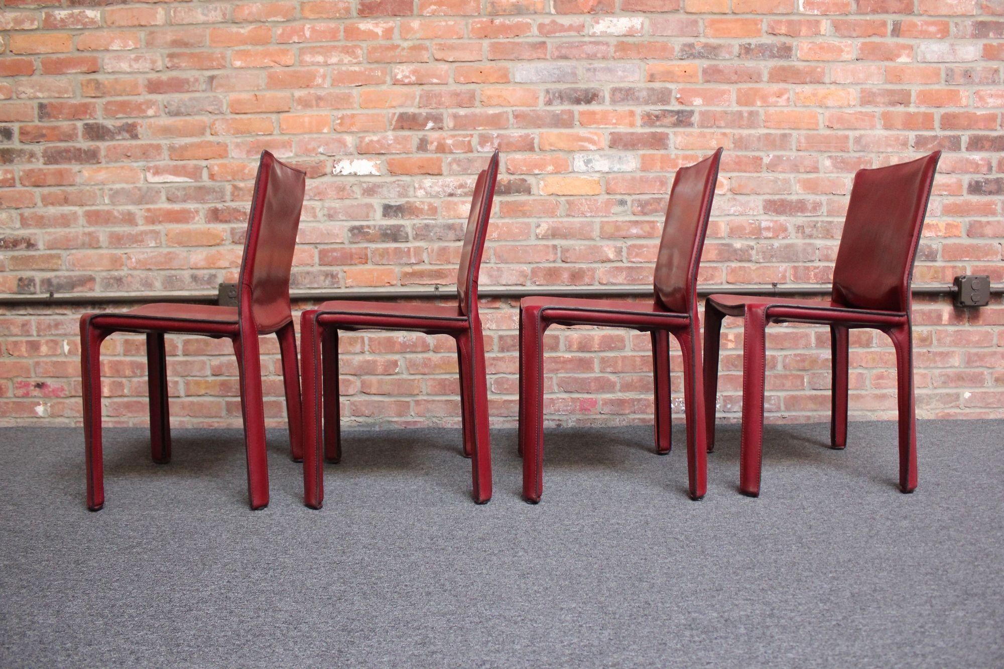 Ensemble de six chaises vintage Mario Bellini pour Cassina CAB en cuir sang de bœuf en vente 9