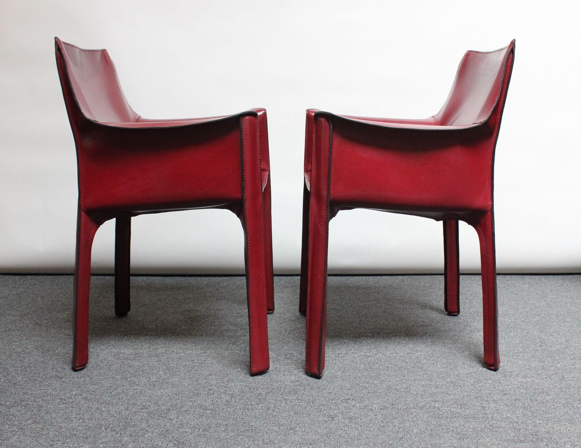 Ensemble de six chaises vintage Mario Bellini pour Cassina CAB en cuir sang de bœuf en vente 11