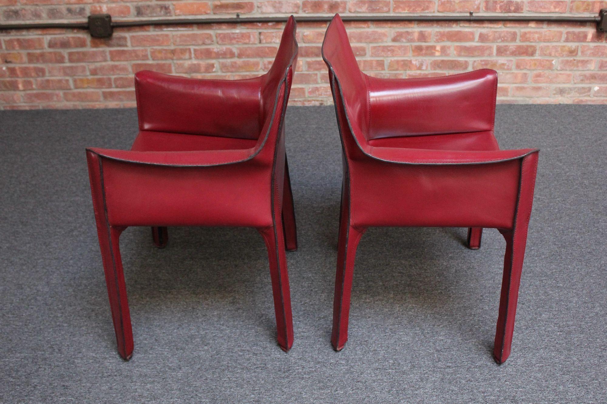 Fin du 20e siècle Ensemble de six chaises vintage Mario Bellini pour Cassina CAB en cuir sang de bœuf en vente