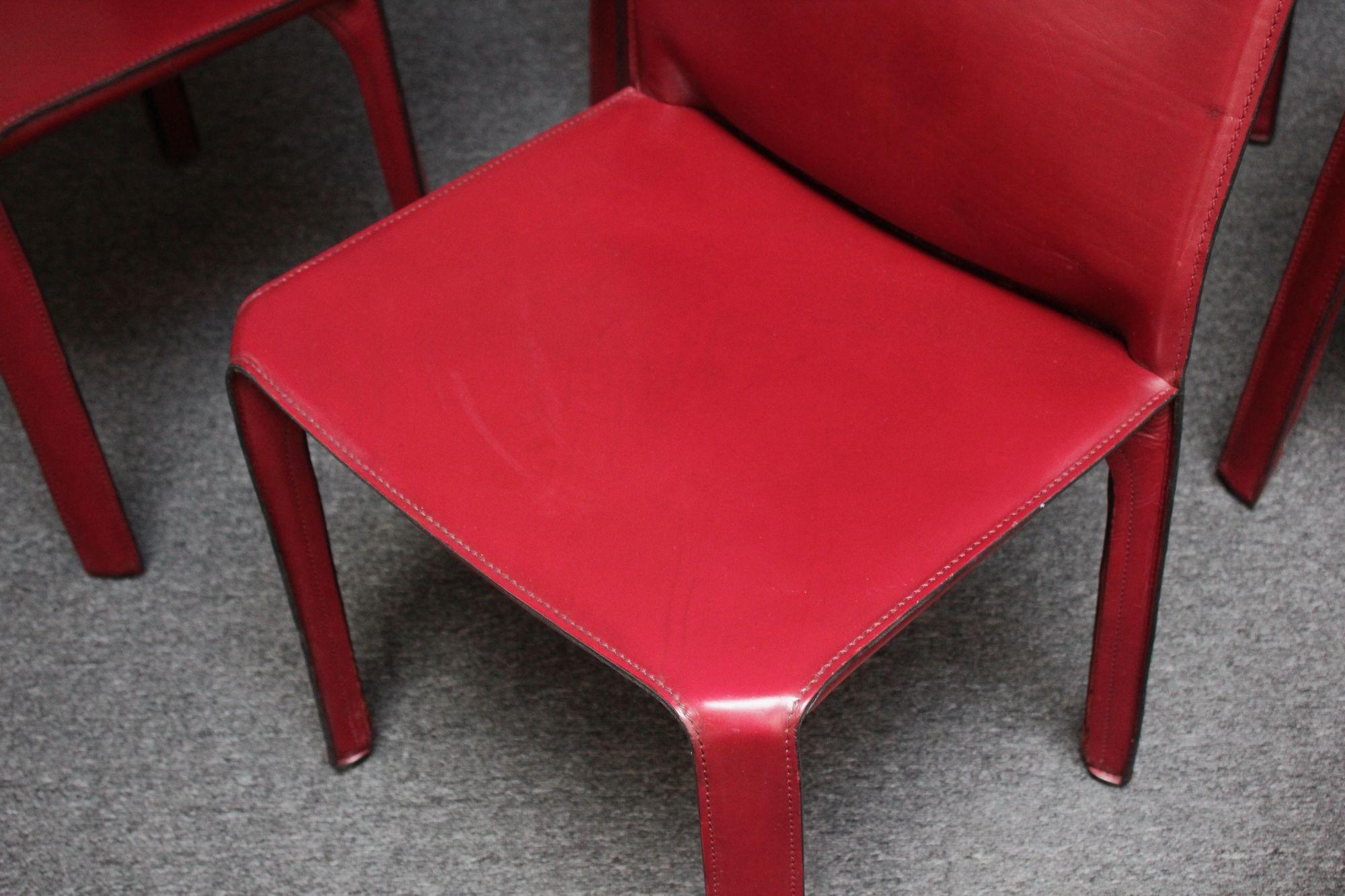 Metal Set of Six Vintage Mario Bellini for Cassina CAB Chairs in Oxblood Leather For Sale