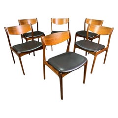 Set of Six Vintage Mid-Century Danish Modern Dining Chairs in Rosewood & Leather