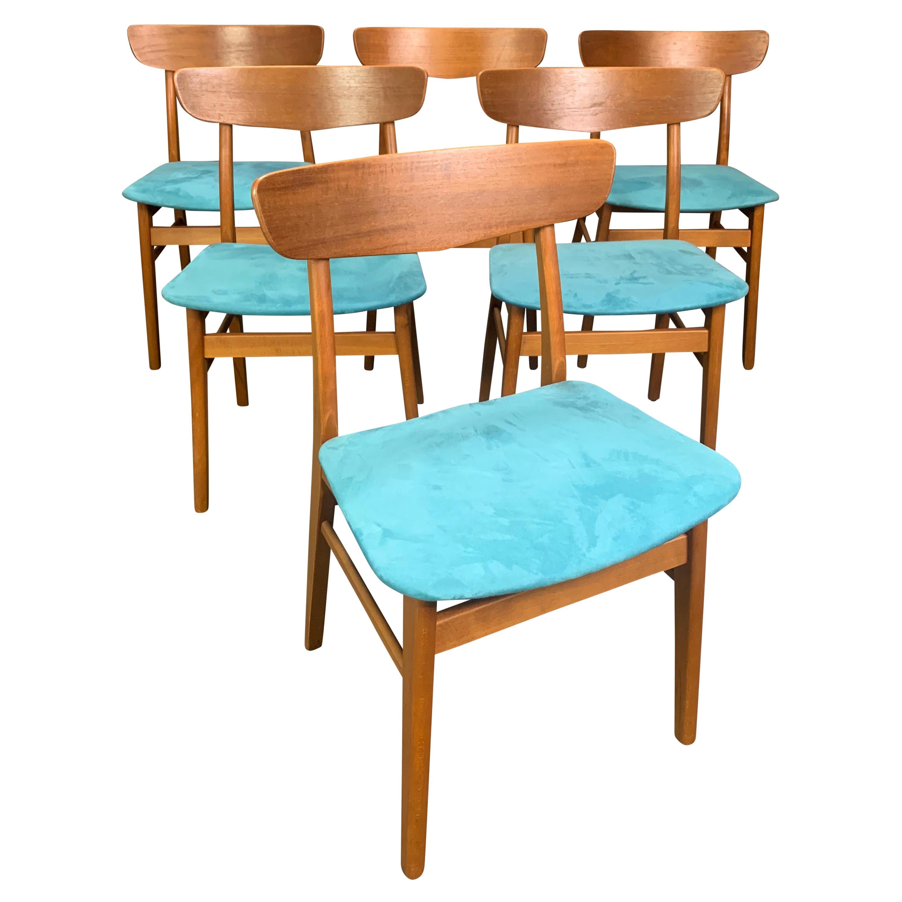 Set of Six Vintage Midcentury Danish Modern Teak Dining Chairs by Findhahls For Sale