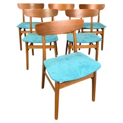 Set of Six Vintage Midcentury Danish Modern Teak Dining Chairs by Findhahls
