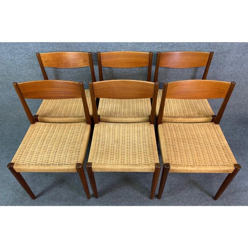 Woodwork Set of Six Vintage Midcentury Danish Modern Teak Dining Chairs by Poul Volther For Sale