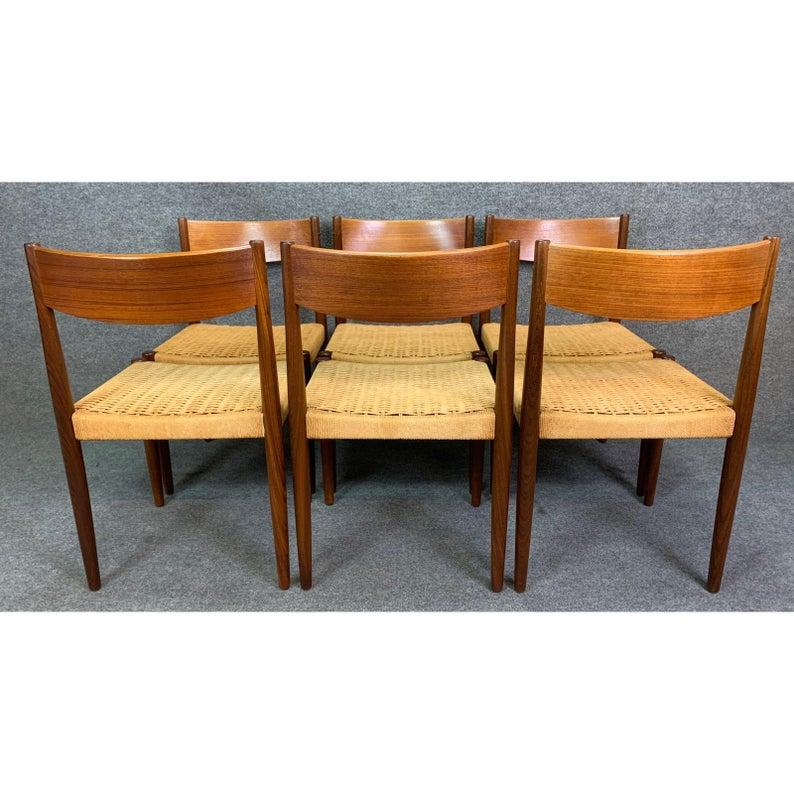 Set of Six Vintage Midcentury Danish Modern Teak Dining Chairs by Poul Volther In Good Condition For Sale In San Marcos, CA
