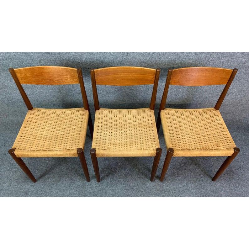 Mid-20th Century Set of Six Vintage Midcentury Danish Modern Teak Dining Chairs by Poul Volther For Sale