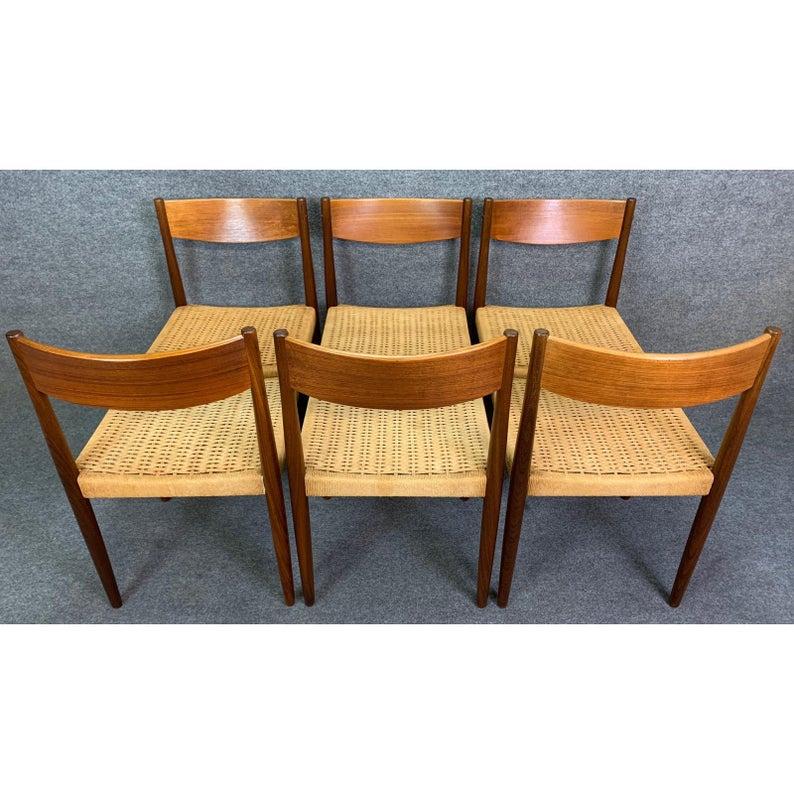 Set of Six Vintage Midcentury Danish Modern Teak Dining Chairs by Poul Volther For Sale 1