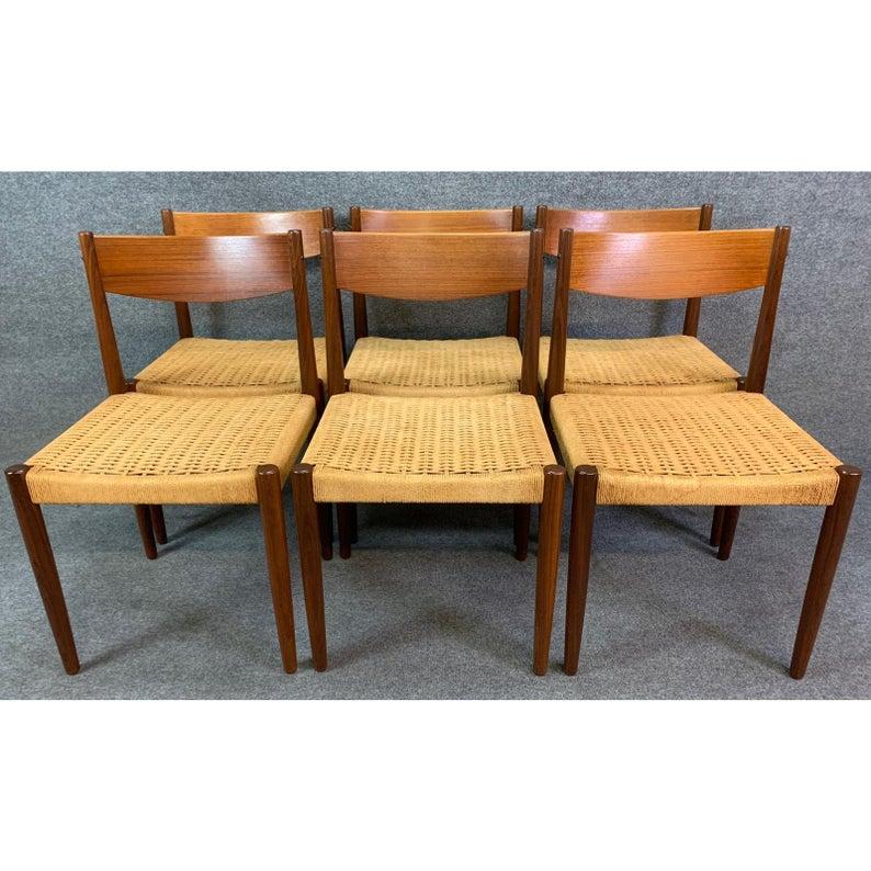 Set of Six Vintage Midcentury Danish Modern Teak Dining Chairs by Poul Volther For Sale 2