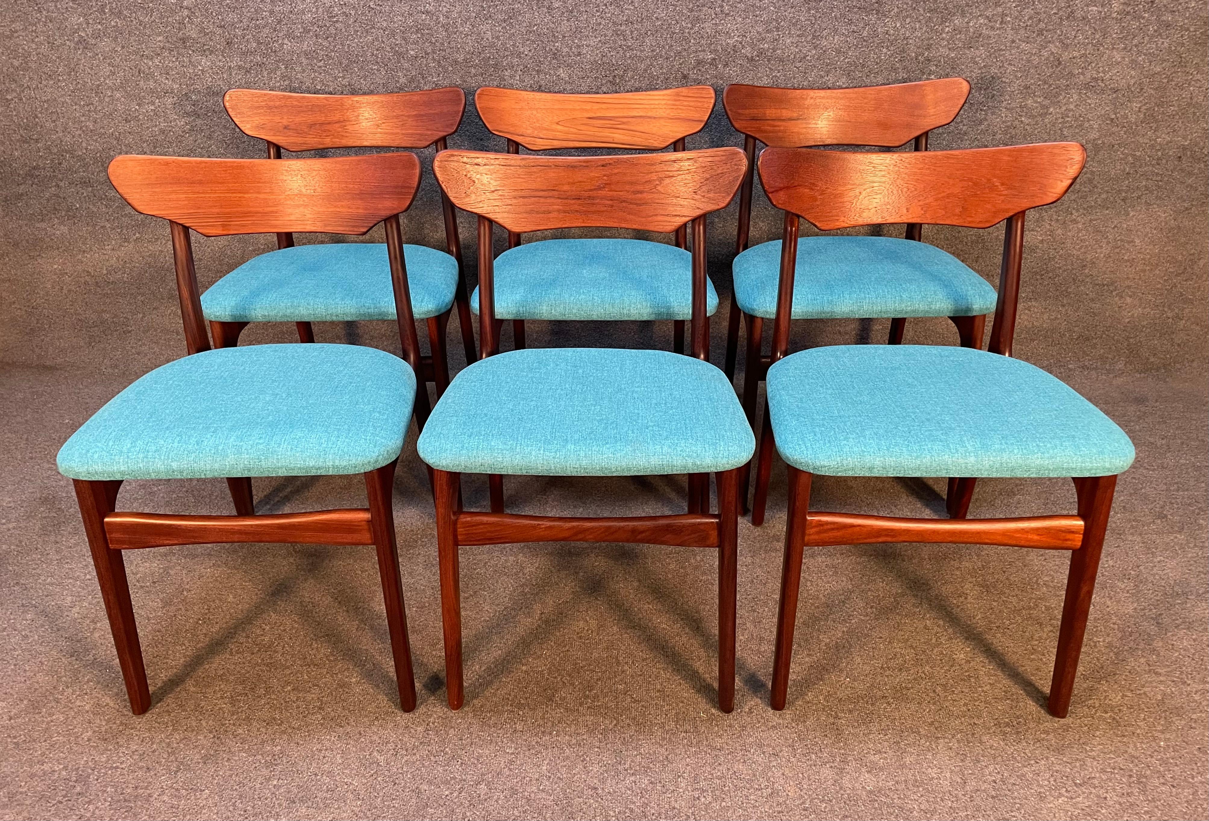 Woodwork Set of Six Vintage Mid Century Danish Teak Dining Chairs by Schiønning & Elgaard
