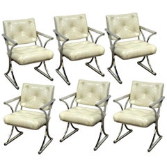 Set of Six Vintage Mid-Century Modern X-Form Dining Armchairs Baughman Era