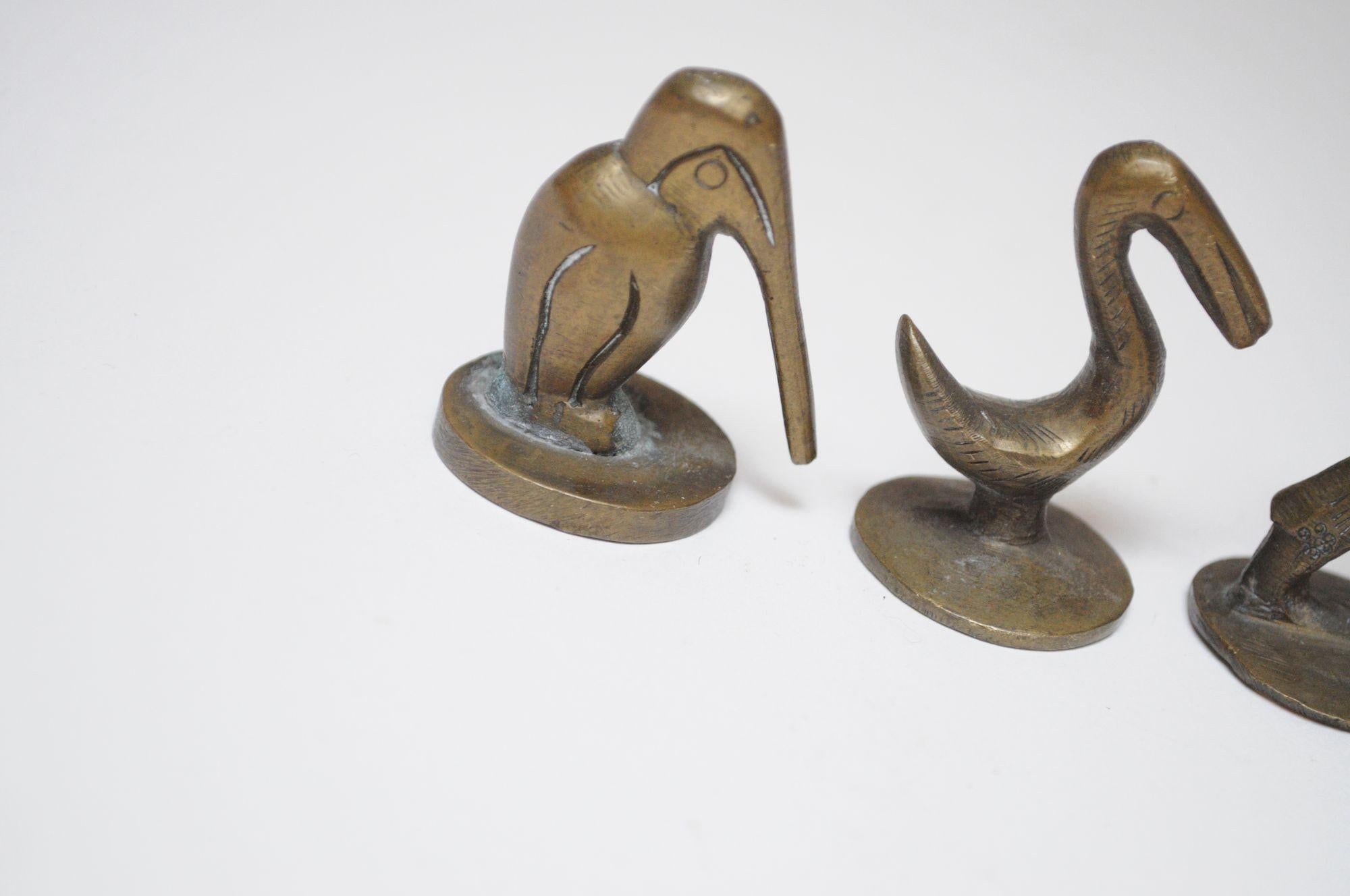 Set of Six Vintage Miniature Patinated Brass Animal Figurines / Pipe Tampers For Sale 10