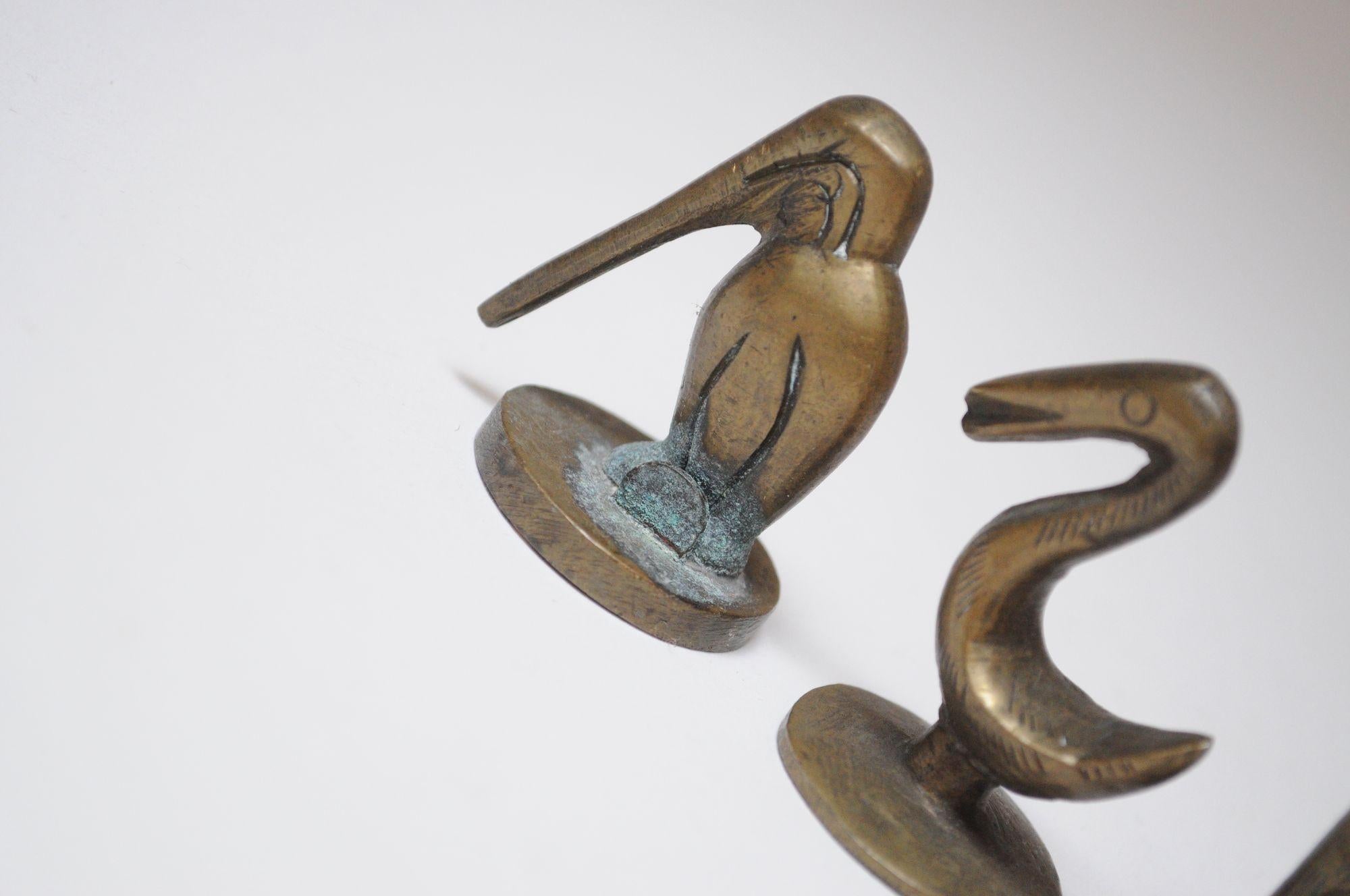 Set of Six Vintage Miniature Patinated Brass Animal Figurines / Pipe Tampers For Sale 4