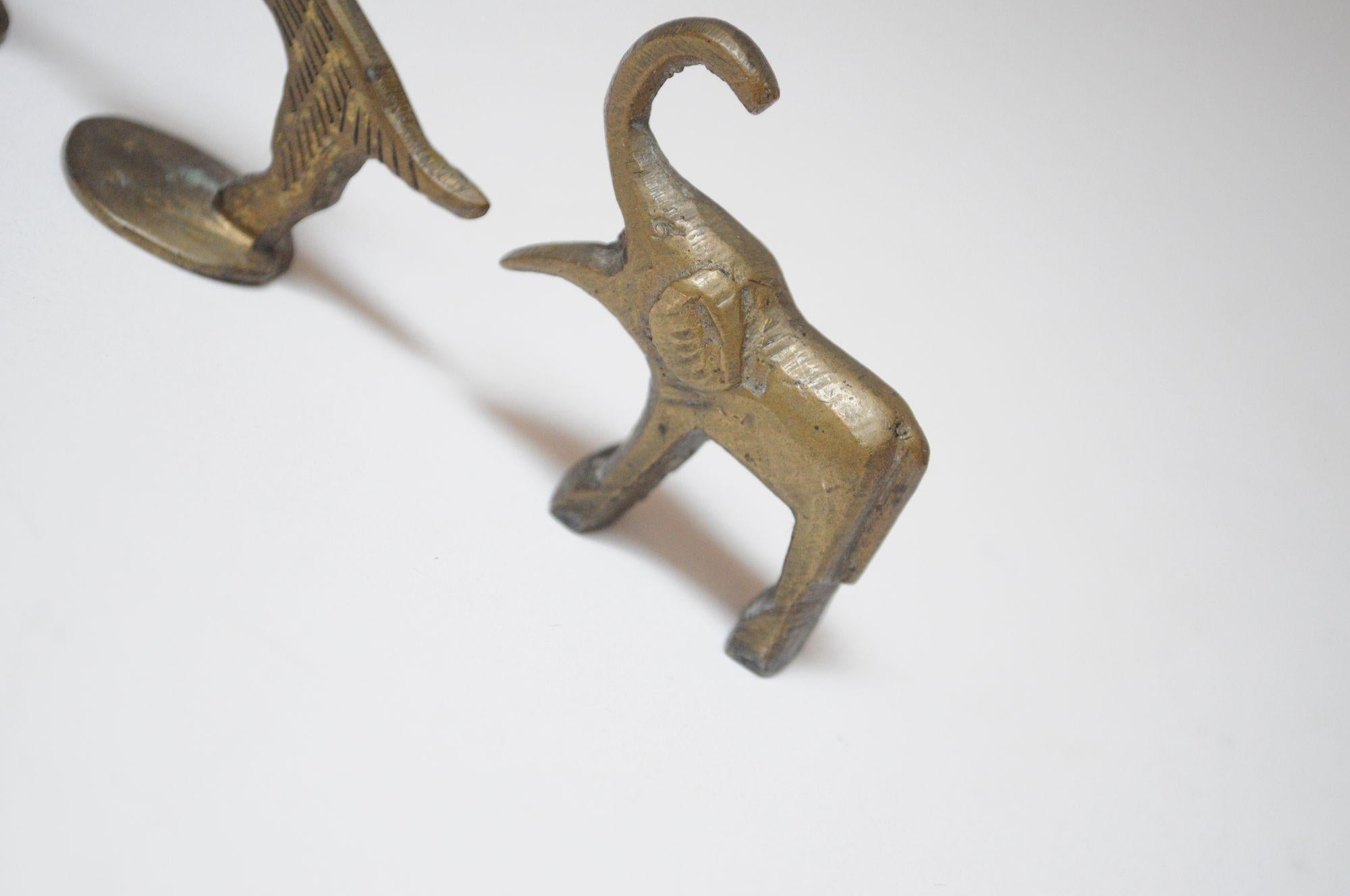Set of Six Vintage Miniature Patinated Brass Animal Figurines / Pipe Tampers For Sale 6