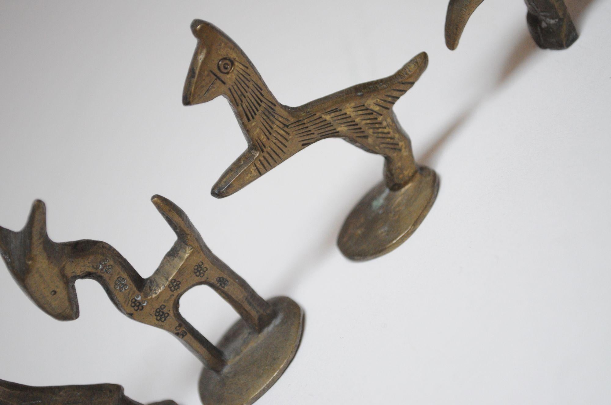 Set of Six Vintage Miniature Patinated Brass Animal Figurines / Pipe Tampers For Sale 5