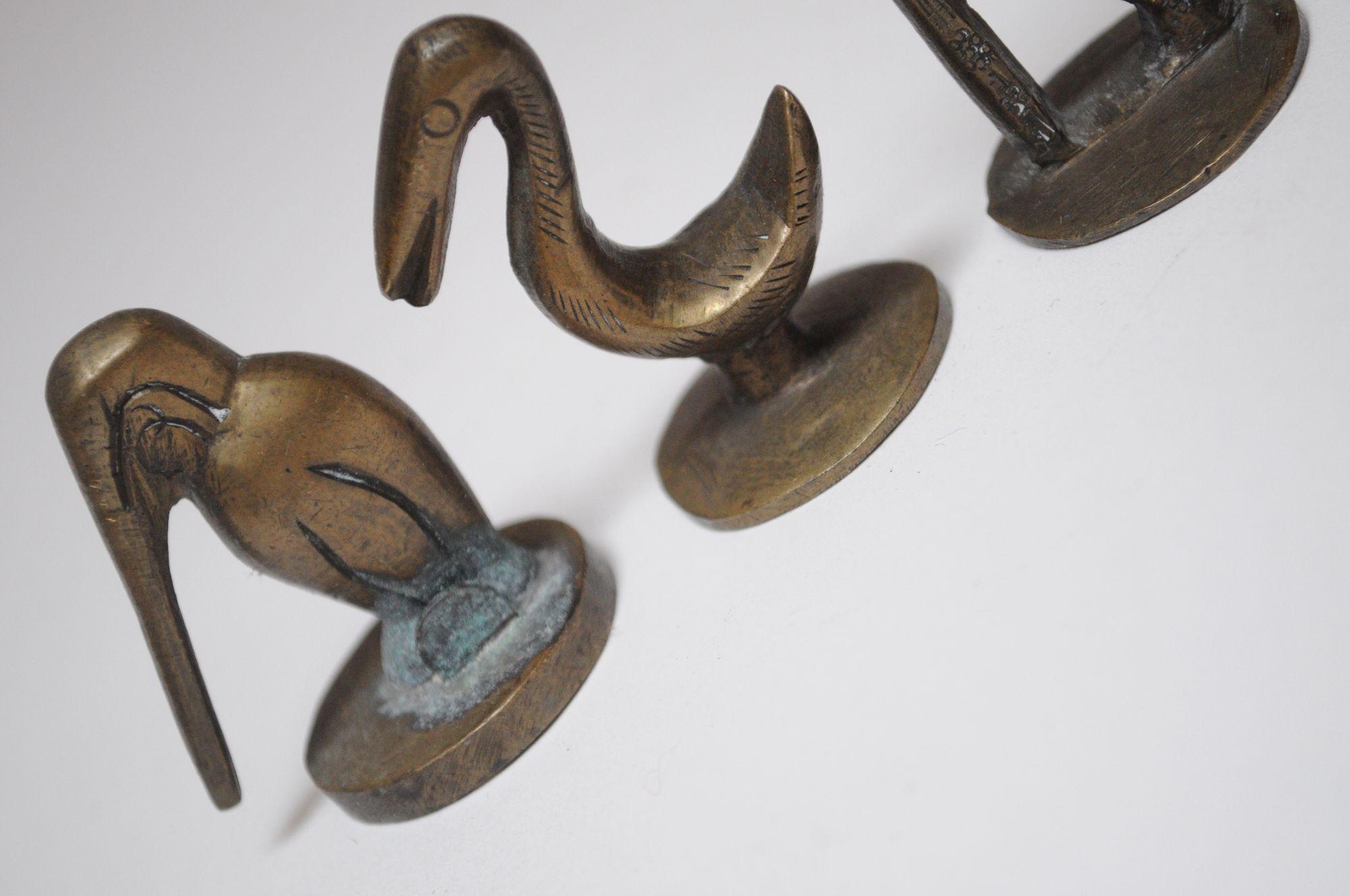 Set of Six Vintage Miniature Patinated Brass Animal Figurines / Pipe Tampers For Sale 11