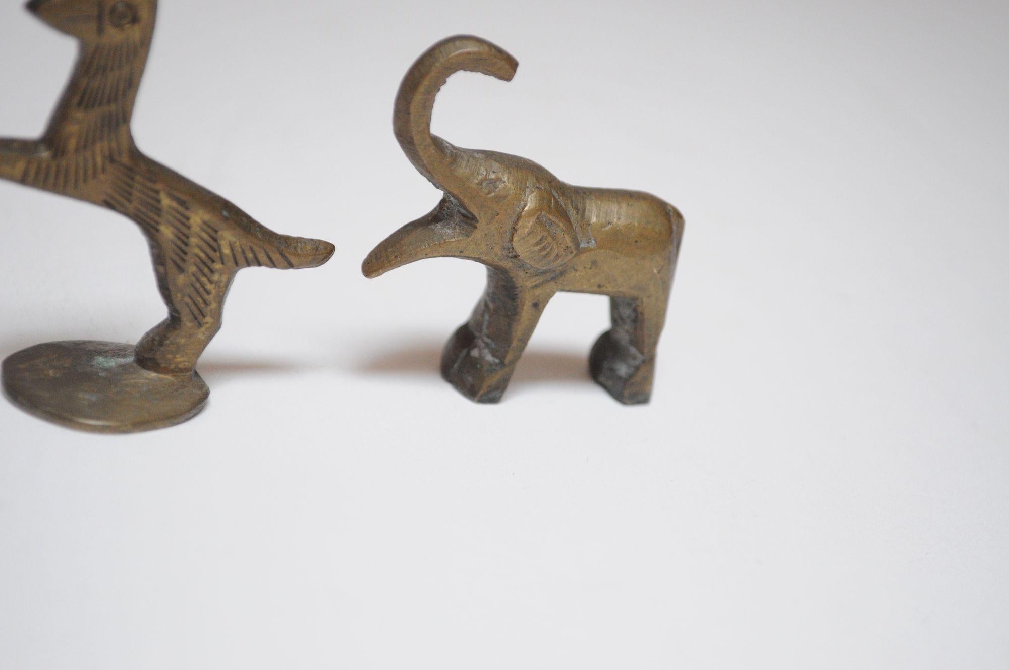 Set of Six Vintage Miniature Patinated Brass Animal Figurines / Pipe Tampers For Sale 12