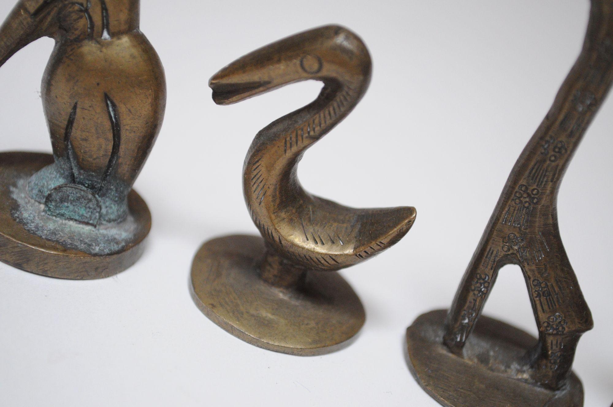 Set of Six Vintage Miniature Patinated Brass Animal Figurines / Pipe Tampers For Sale 1
