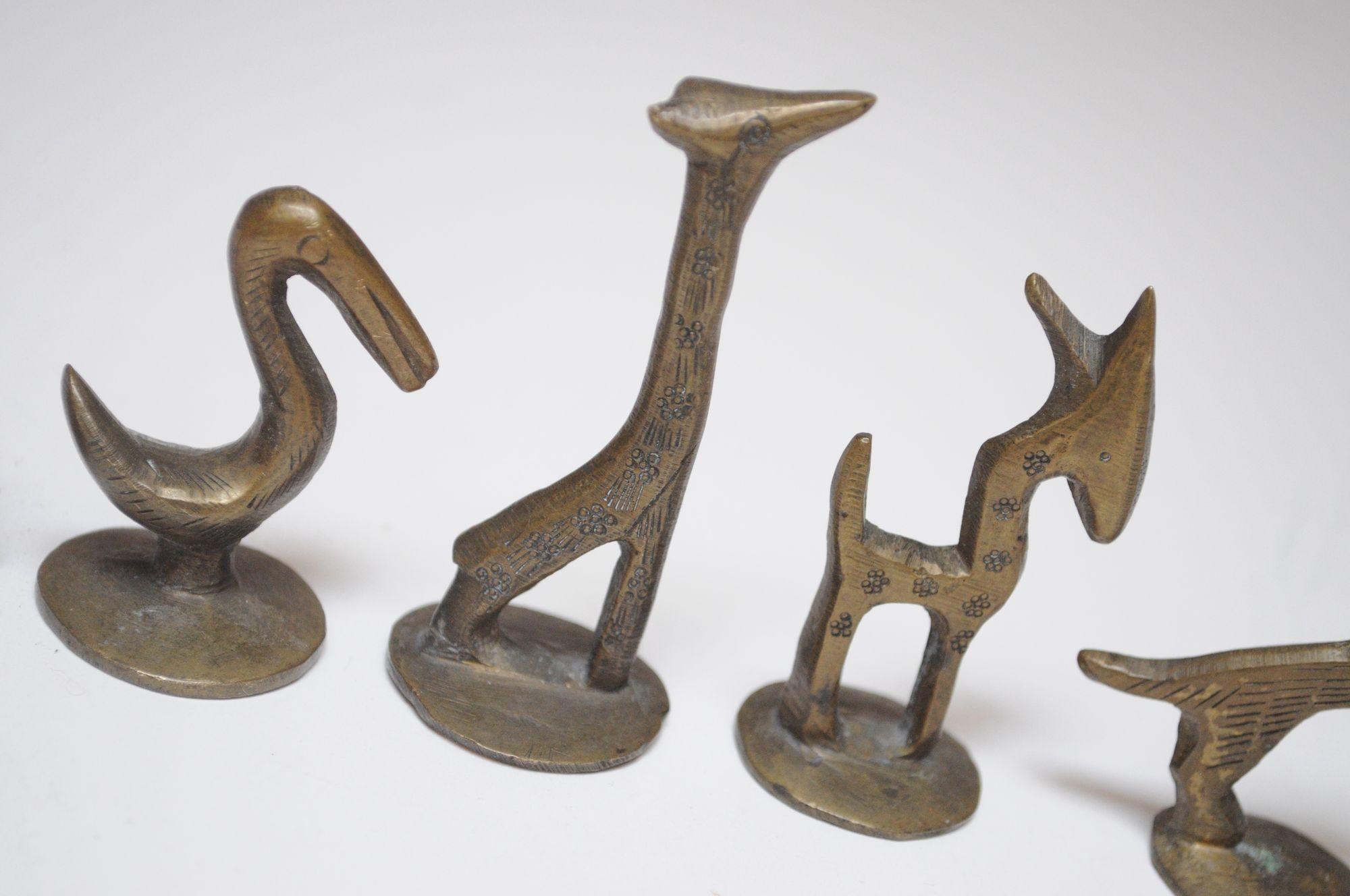 Set of Six Vintage Miniature Patinated Brass Animal Figurines / Pipe Tampers For Sale 2