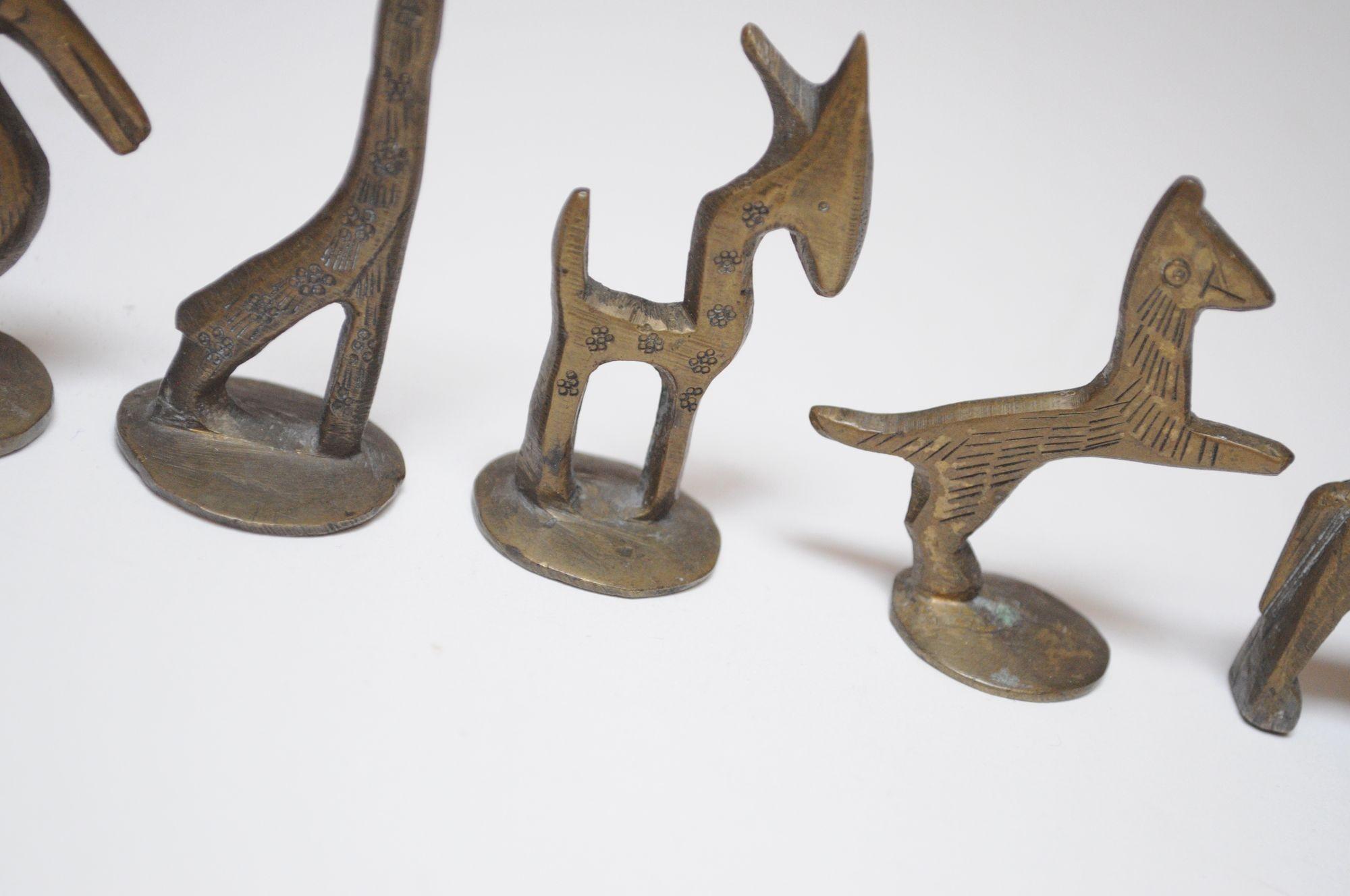 Set of Six Vintage Miniature Patinated Brass Animal Figurines / Pipe Tampers For Sale 3