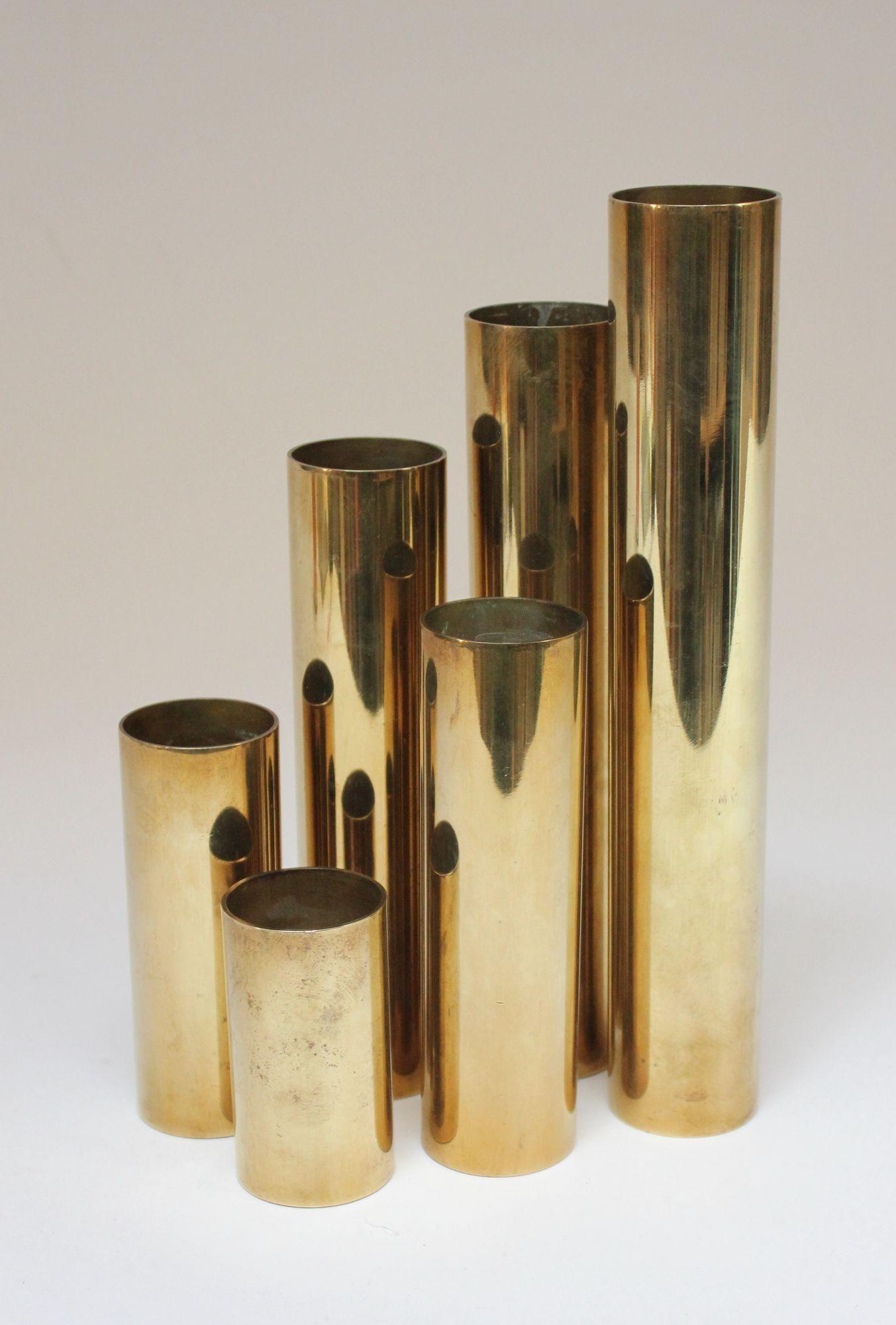 American Set of Six Vintage Modernist Cylindrical Brass Votive Holders