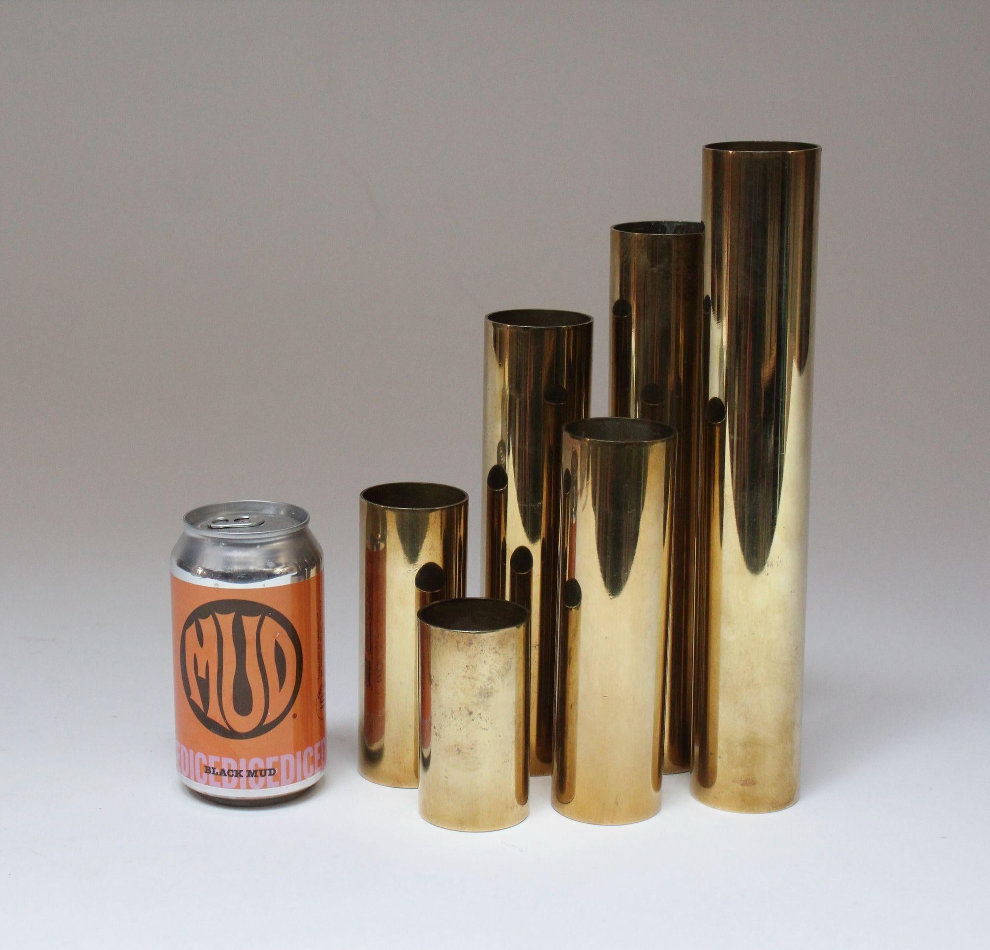 Set of Six Vintage Modernist Cylindrical Brass Votive Holders In Good Condition In Brooklyn, NY