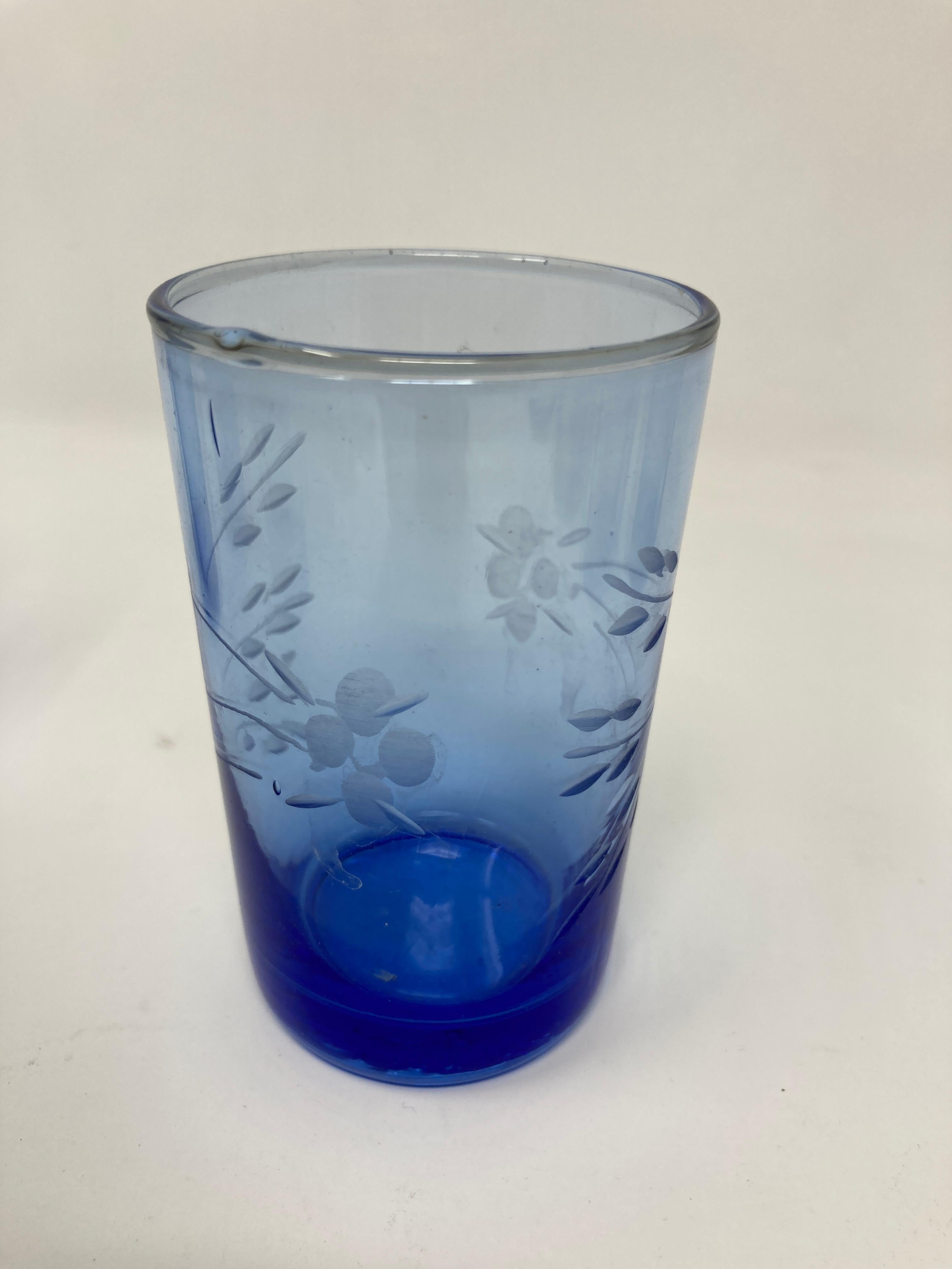Set of Six Vintage Moroccan Blue Hand Blown Stained Glasses In Good Condition In North Hollywood, CA
