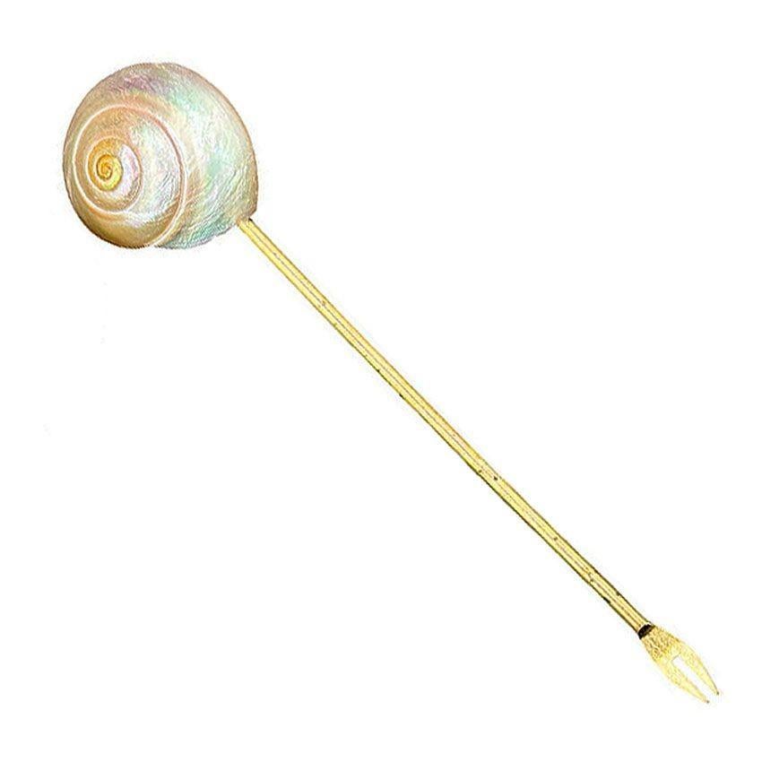 Satz von sechs Vintage Perlmutt Muschel und Gold Appetizer Fondue Gabeln (amerikanisch) im Angebot