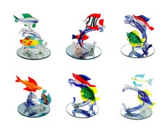 Set of Six Vintage Murano Glass Fish Sculptures from Italy, 1970s
