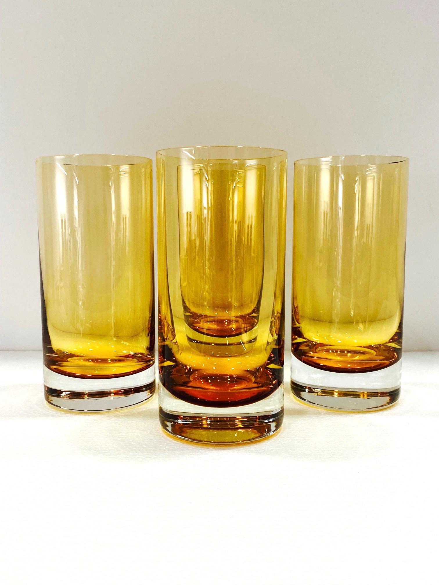 Set of Six Vintage Murano Highball Glasses in Yellow Amber Glass, c. 1980s 3