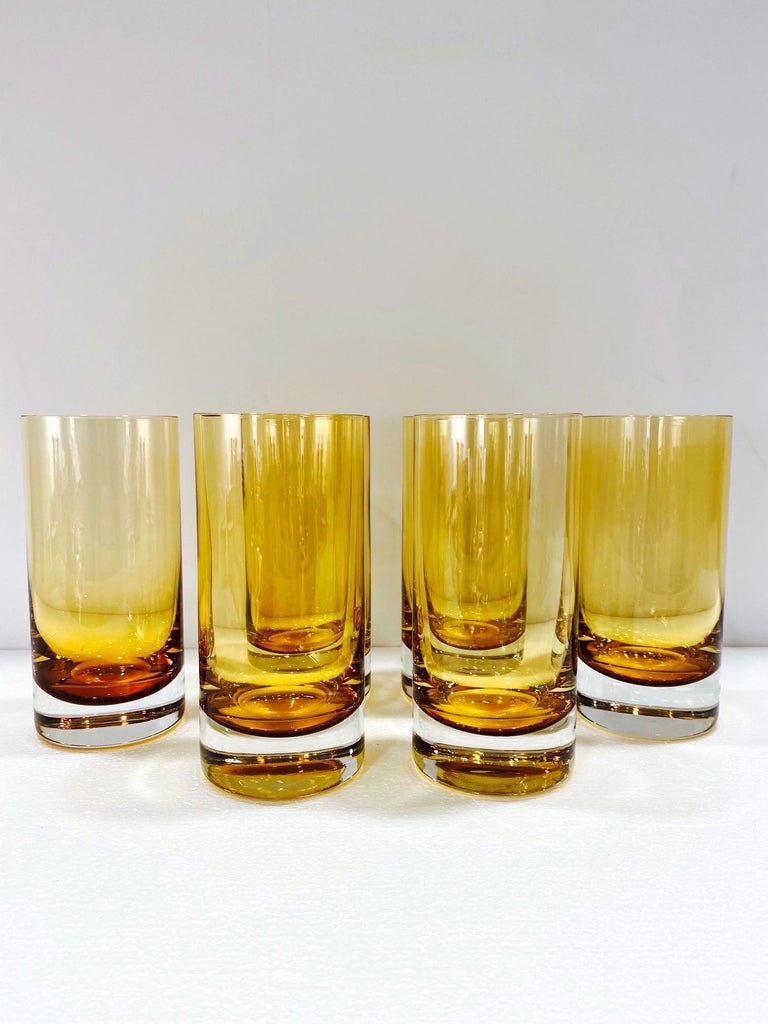 Set of Six Vintage Murano Highball Glasses in Yellow Amber Glass, c. 1980s 5