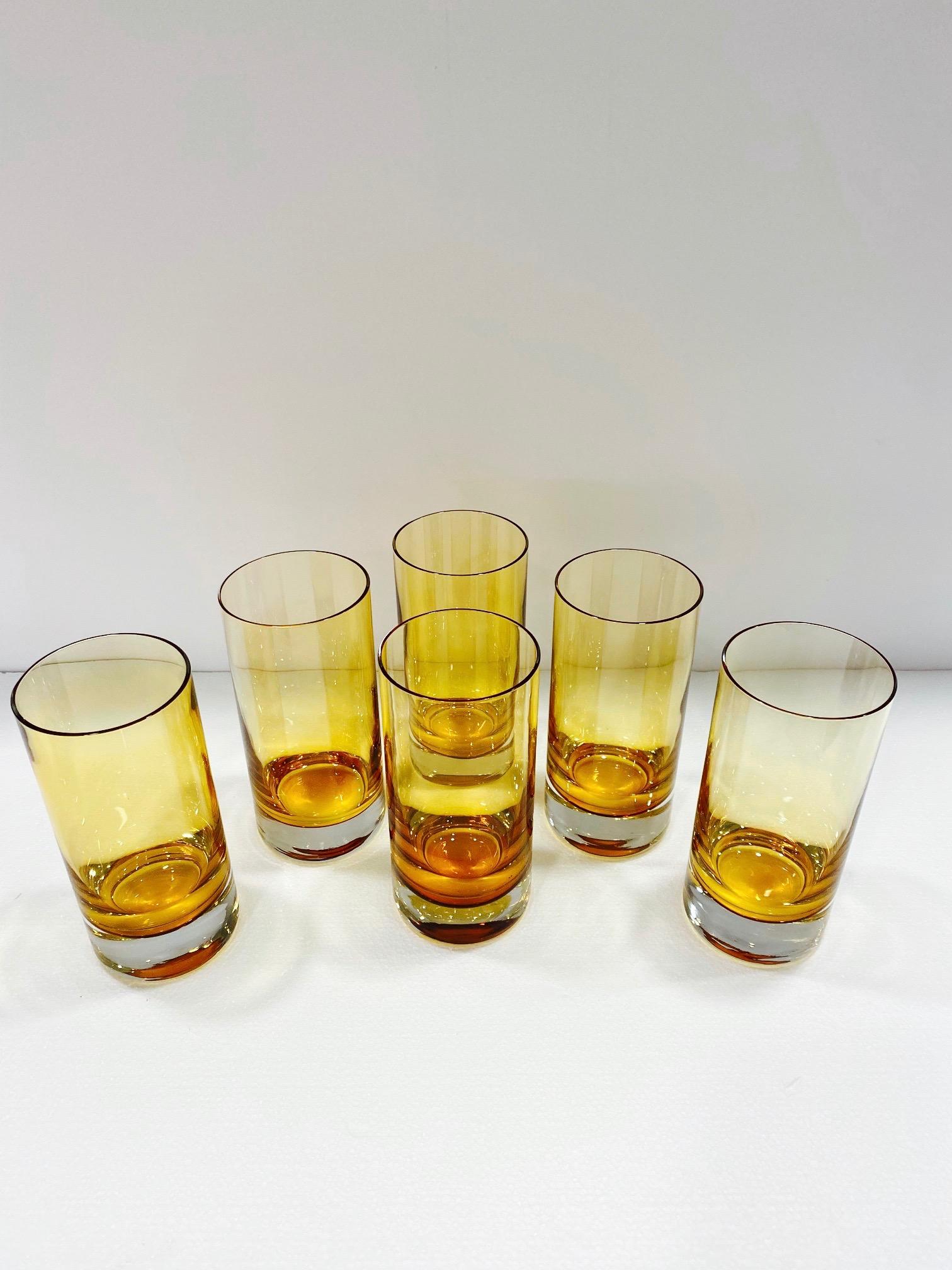 Italian Set of Six Vintage Murano Highball Glasses in Yellow Amber Glass, c. 1980s