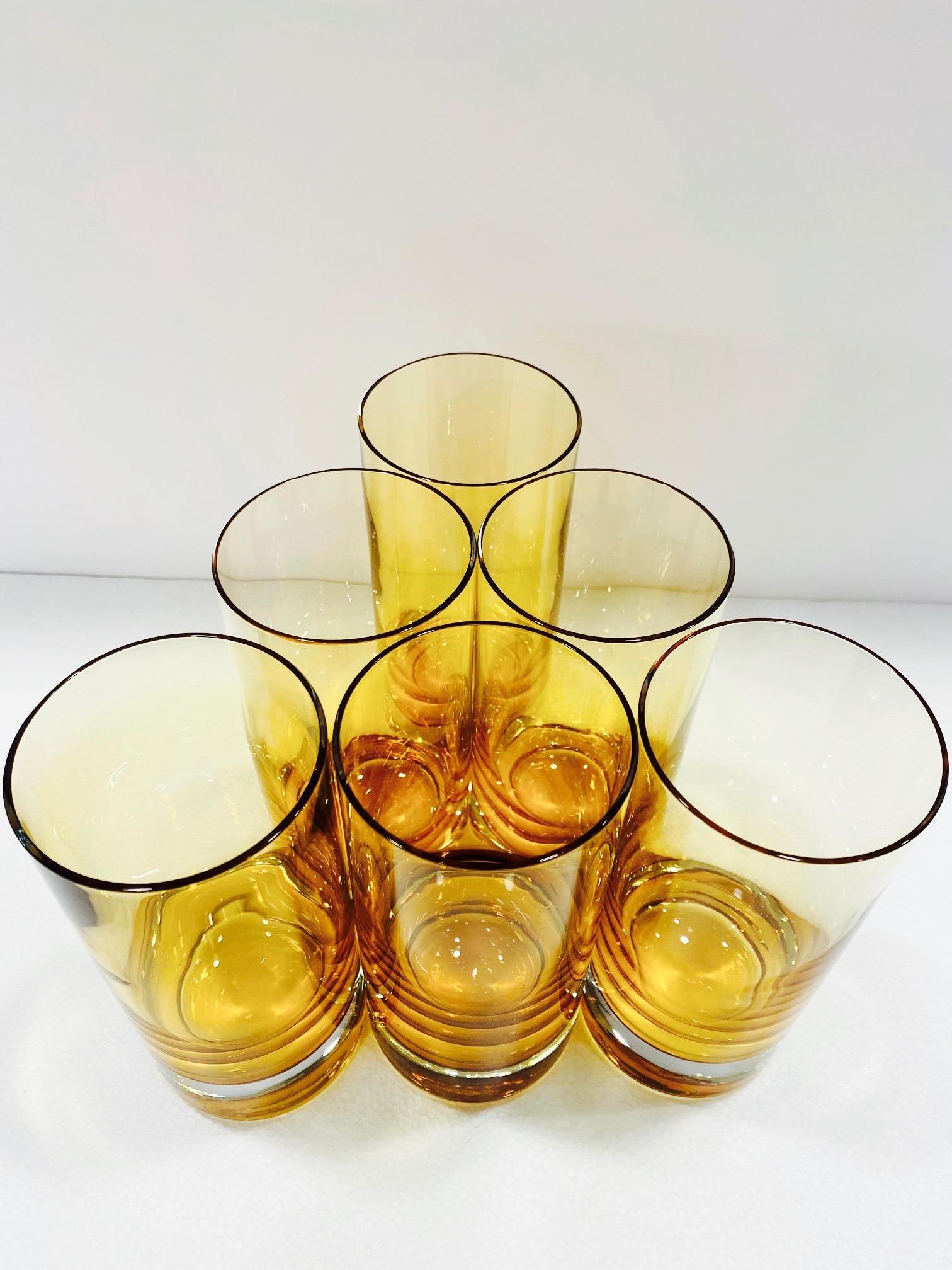 Set of Six Vintage Murano Highball Glasses in Yellow Amber Glass, c. 1980s In Excellent Condition In Fort Lauderdale, FL