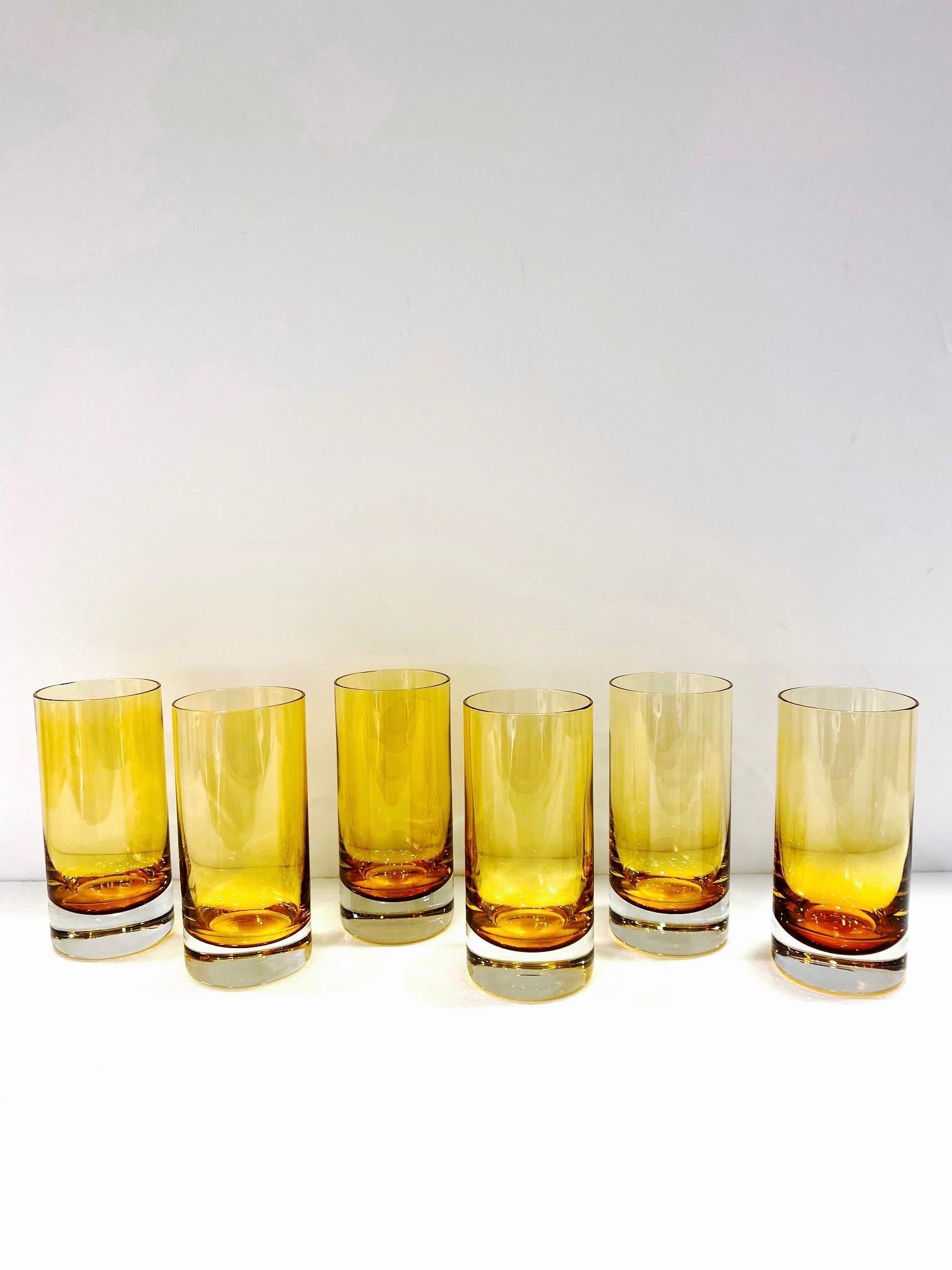 Set of Six Vintage Murano Highball Glasses in Yellow Amber Glass, c. 1980s 1