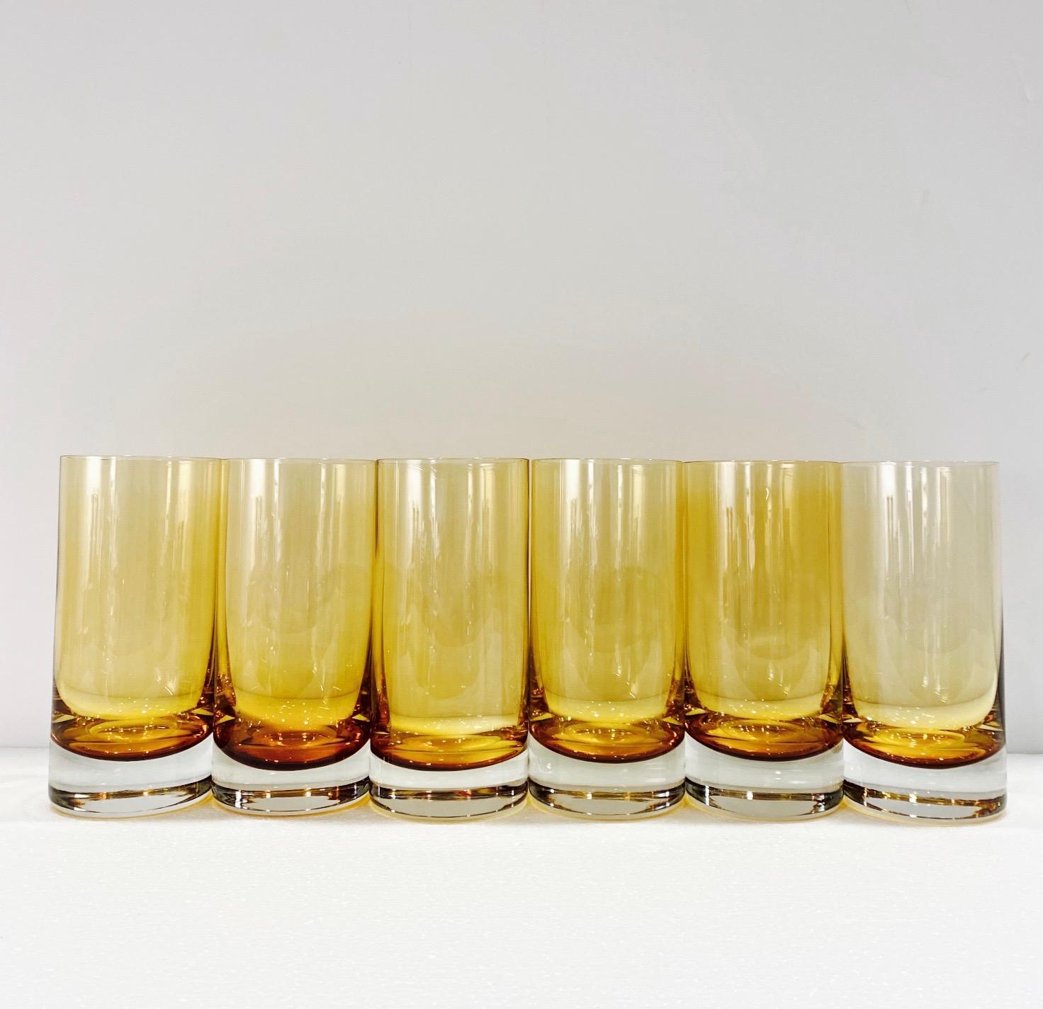 Set of Six Vintage Murano Highball Glasses in Yellow Amber Glass, c. 1980s 2