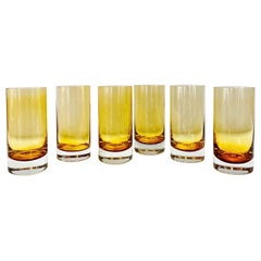 Set of Six Retro Murano Highball Glasses in Yellow Amber Glass, c. 1980s