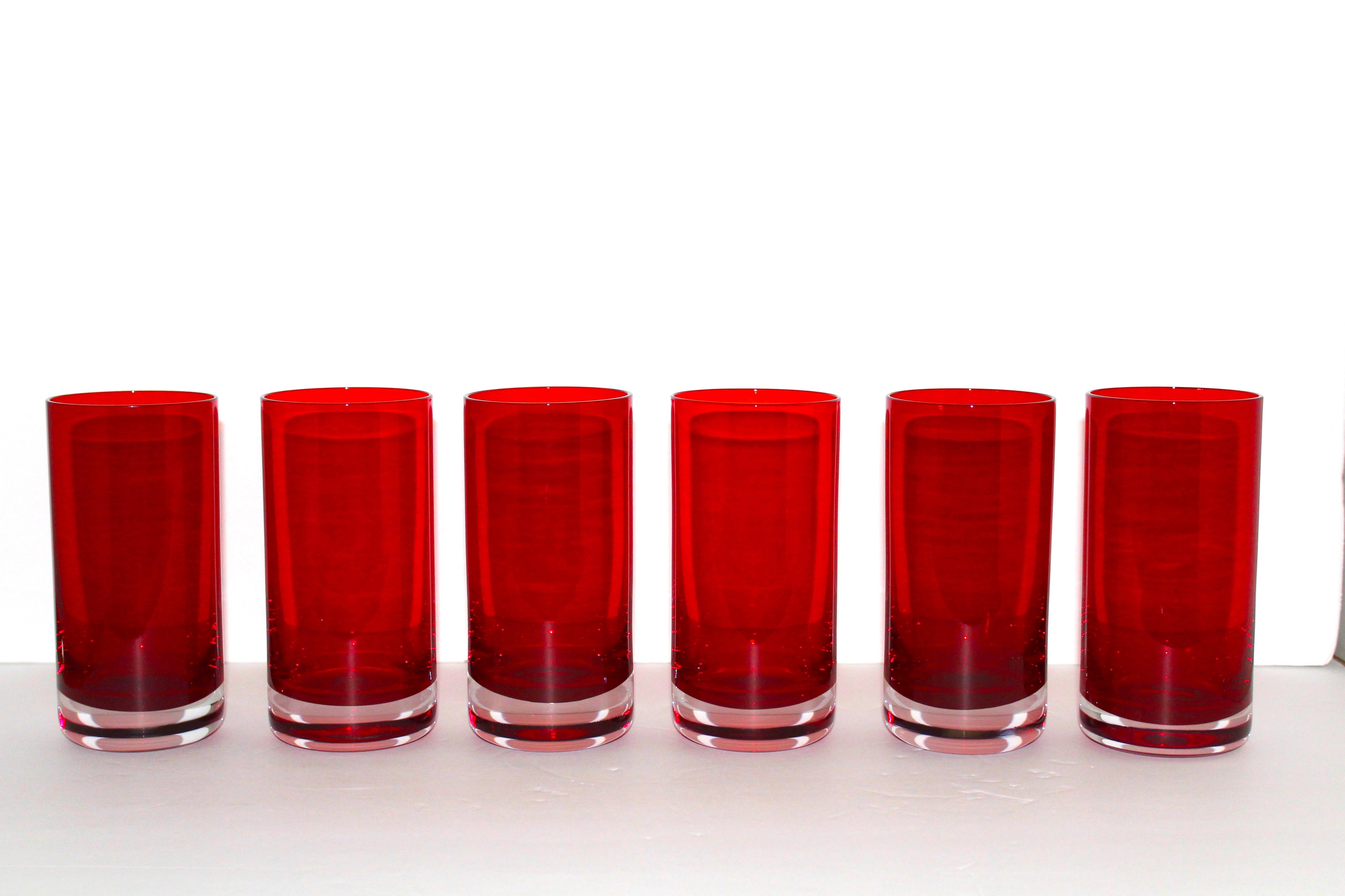Set of Six Vintage Murano Sommerso Highball Glasses in Red, circa 1970s 3