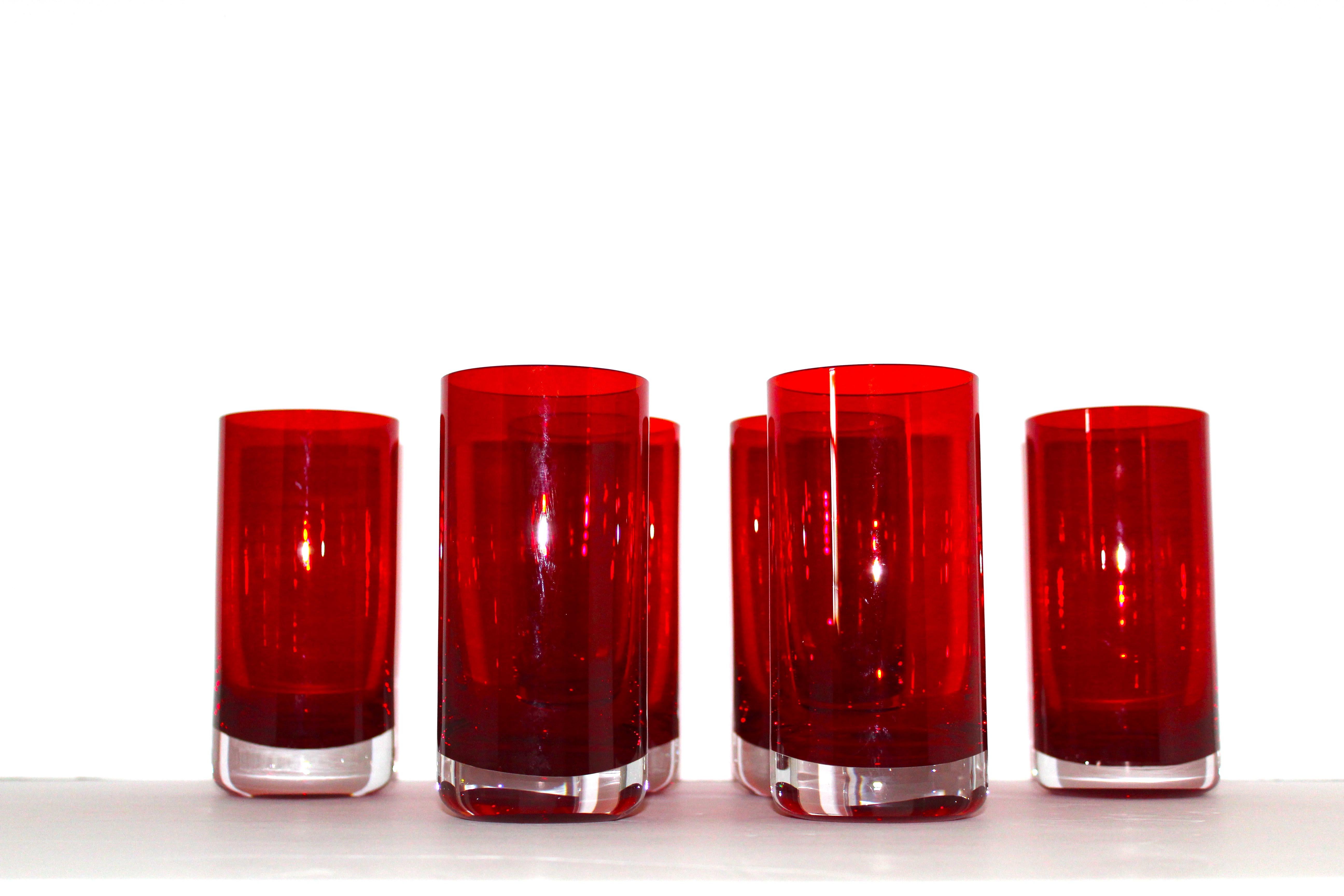 Set of Six Vintage Murano Sommerso Highball Glasses in Red, circa 1970s 5
