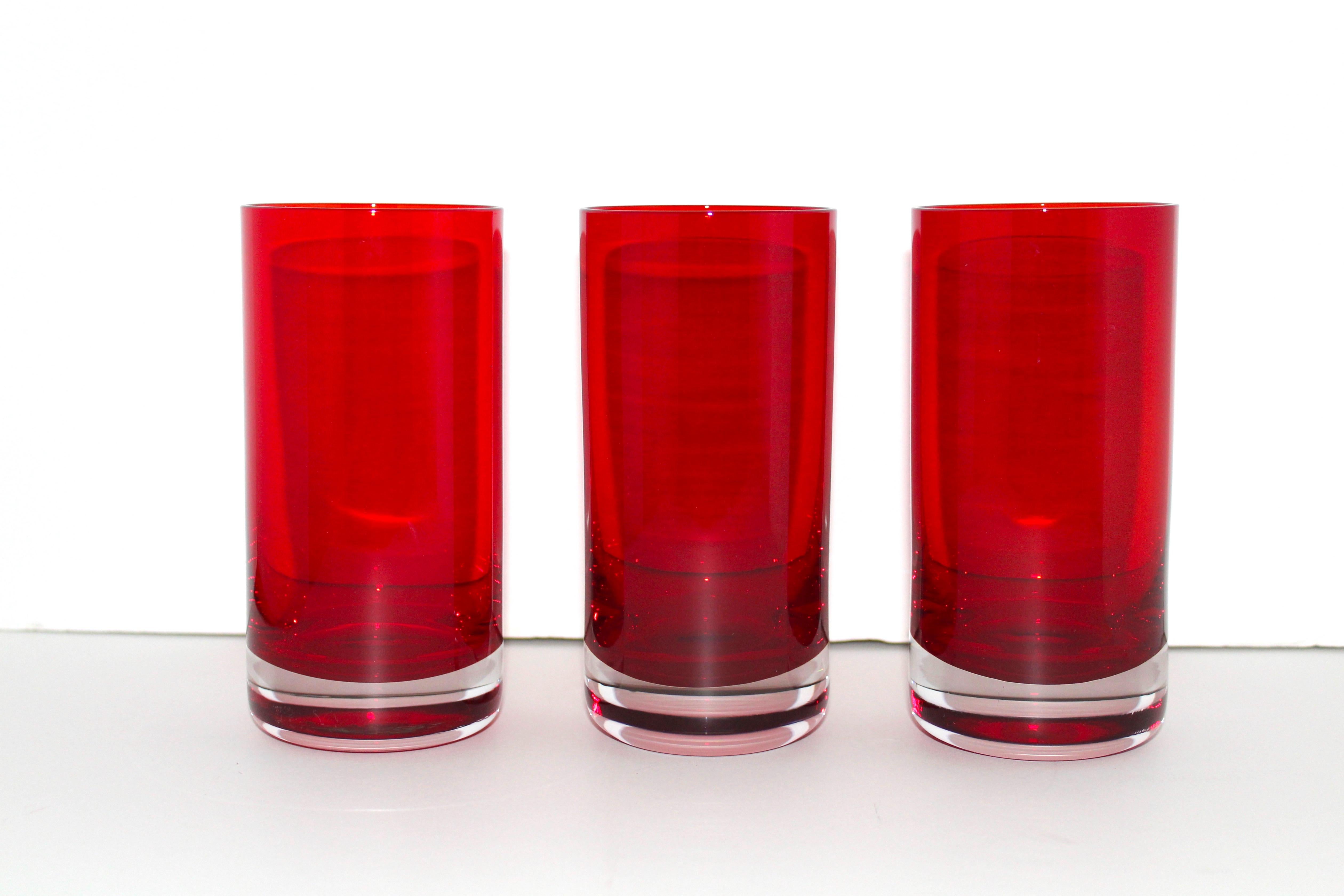 Italian Set of Six Vintage Murano Sommerso Highball Glasses in Red, circa 1970s