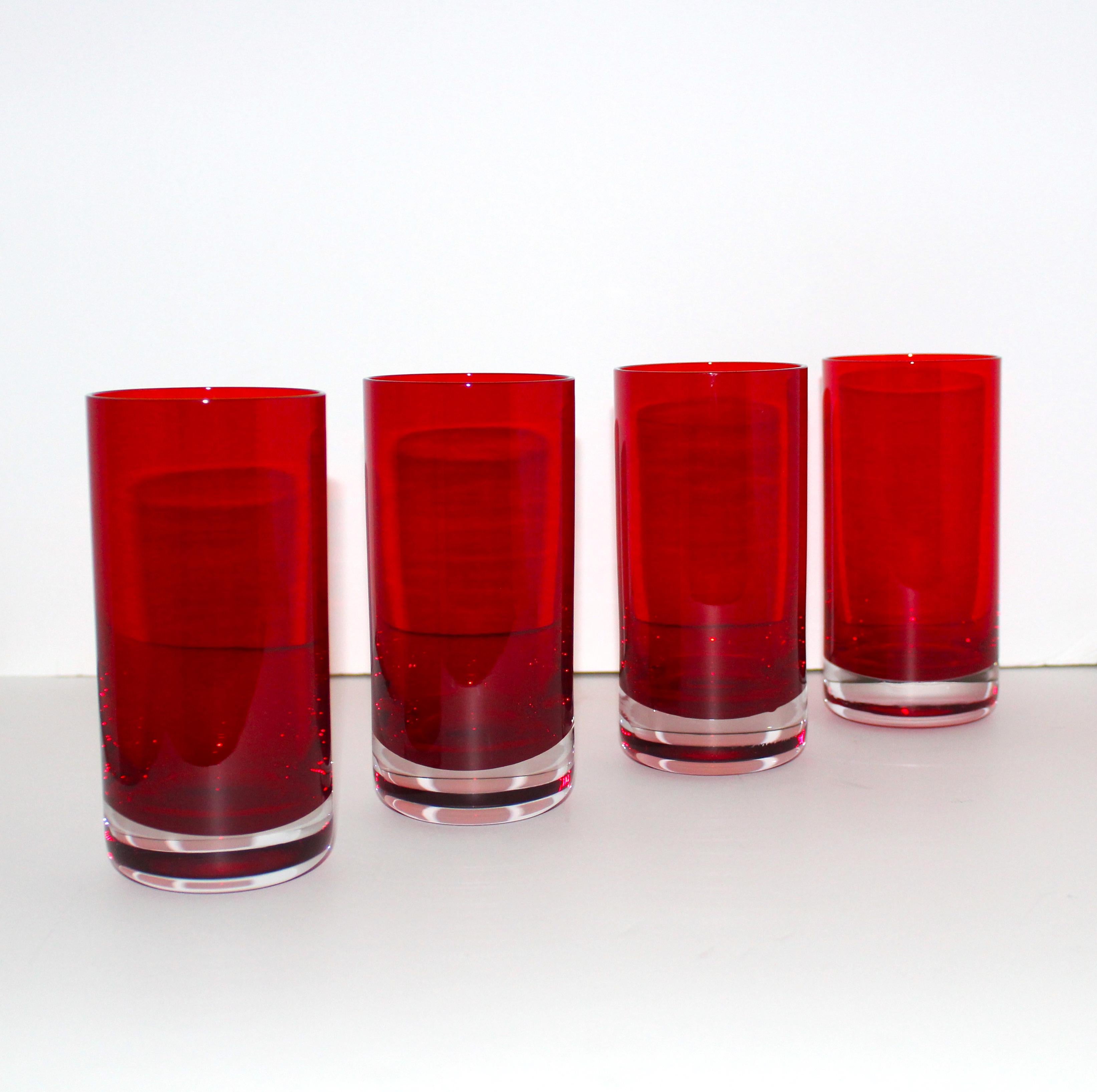 Set of Six Vintage Murano Sommerso Highball Glasses in Red, circa 1970s In Excellent Condition In Fort Lauderdale, FL